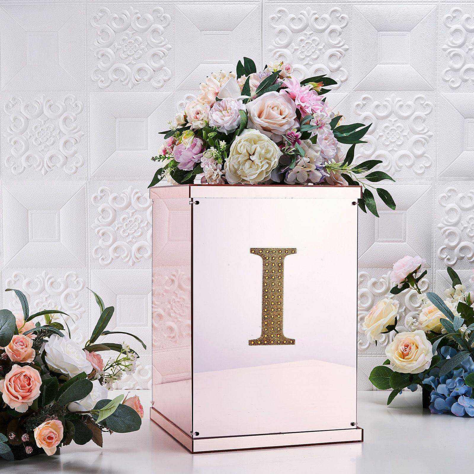 Decorative Rhinestone Alphabet "I" Letter Stickers 6", Gold Glitter Adhesive Craft Letters - DIY Sparkle Embellishments