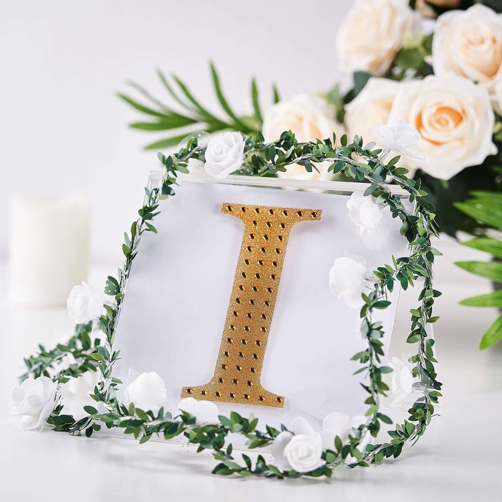 Decorative Rhinestone Alphabet "I" Letter Stickers 6", Gold Glitter Adhesive Craft Letters - DIY Sparkle Embellishments - Image 2