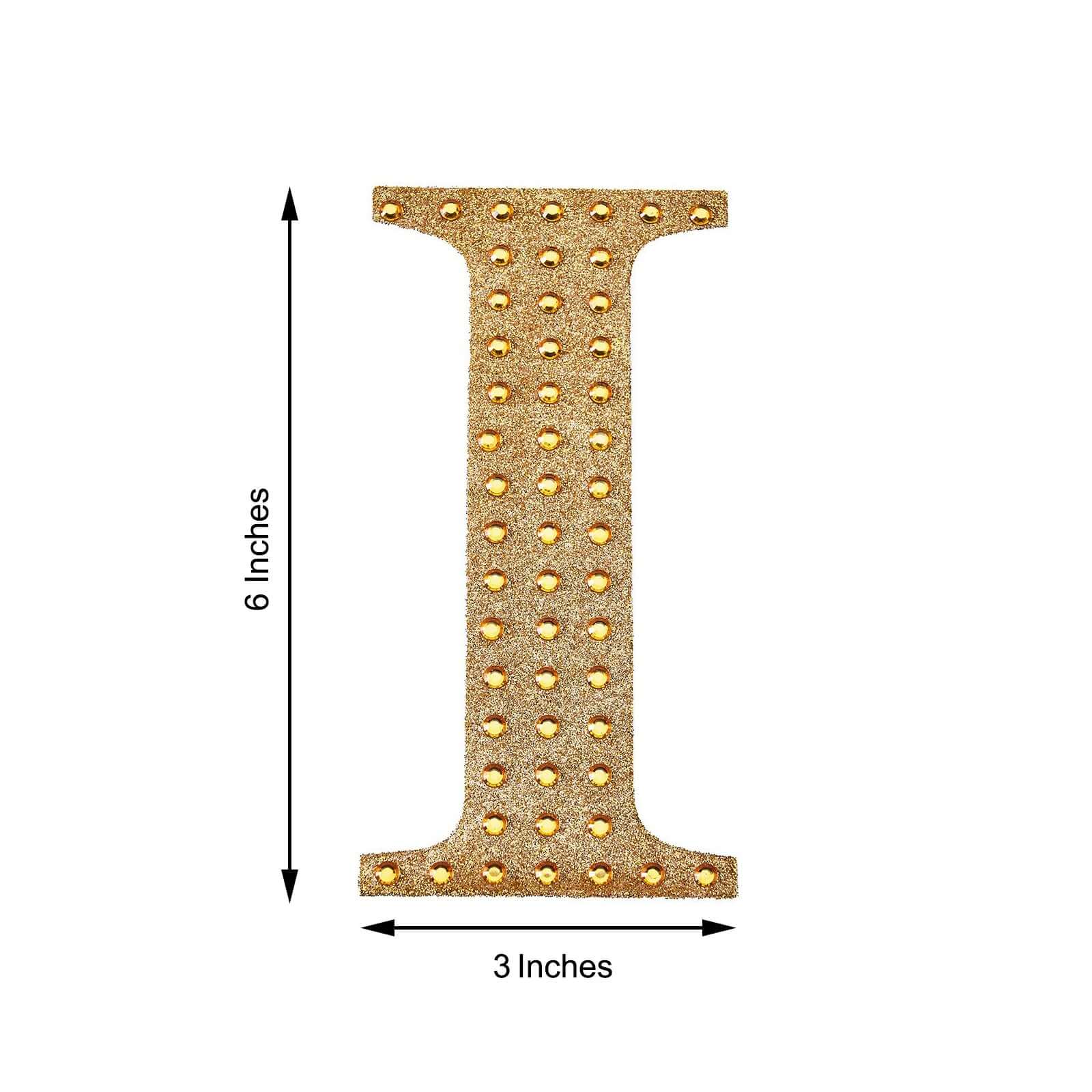 Decorative Rhinestone Alphabet "I" Letter Stickers 6", Gold Glitter Adhesive Craft Letters - DIY Sparkle Embellishments - Image 3