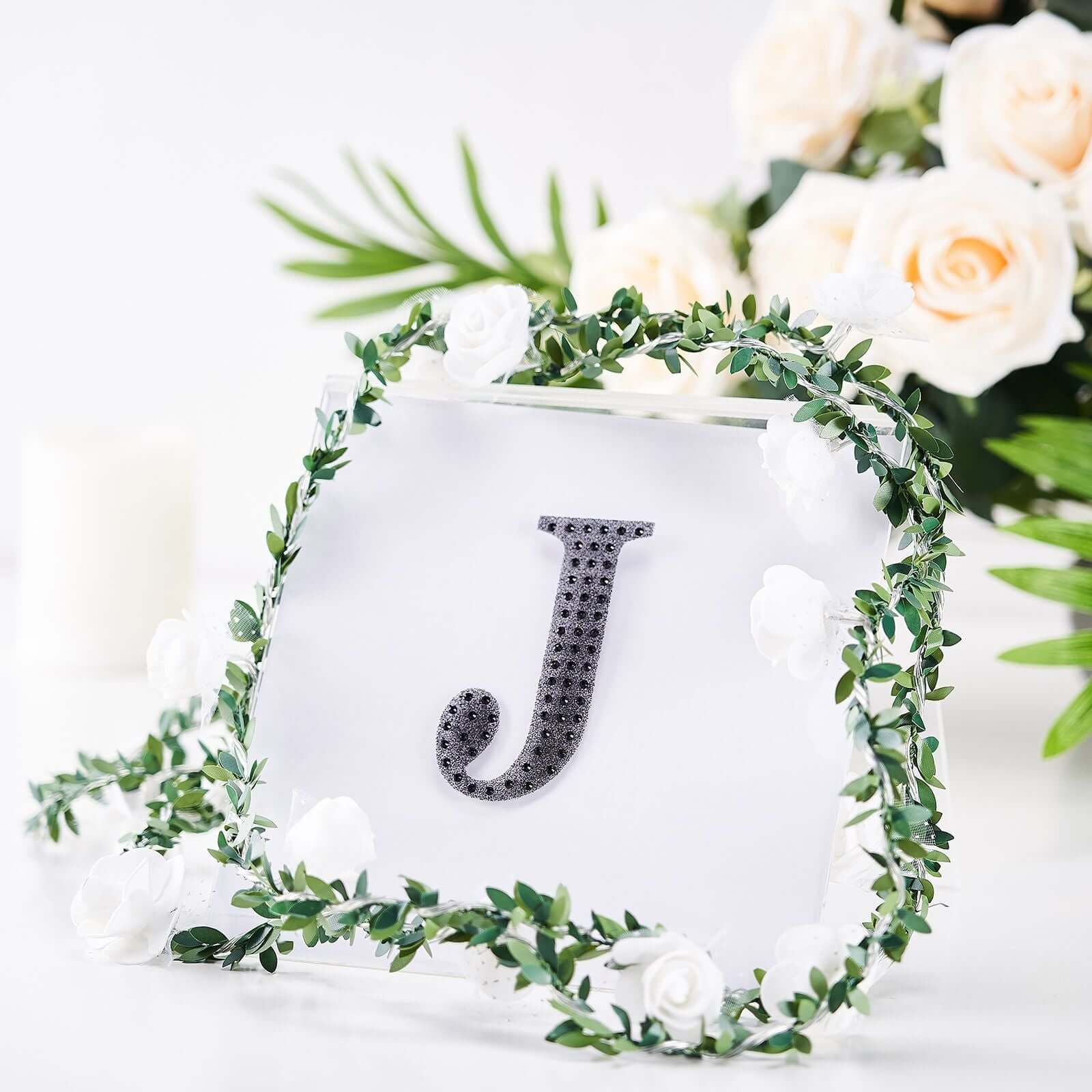 Decorative Rhinestone Alphabet "J" Letter Stickers 4", Black Glitter Adhesive Craft Letters - DIY Sparkle Embellishments - Image 2