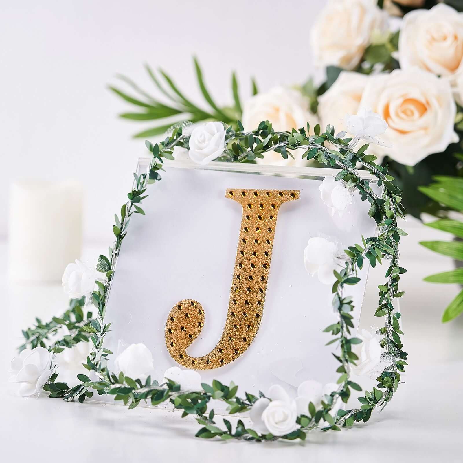 Decorative Rhinestone Alphabet "J" Letter Stickers 6", Gold Glitter Adhesive Craft Letters - DIY Sparkle Embellishments - Image 2