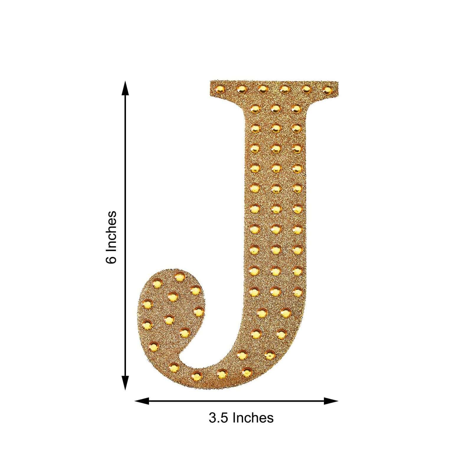 Decorative Rhinestone Alphabet "J" Letter Stickers 6", Gold Glitter Adhesive Craft Letters - DIY Sparkle Embellishments - Image 3