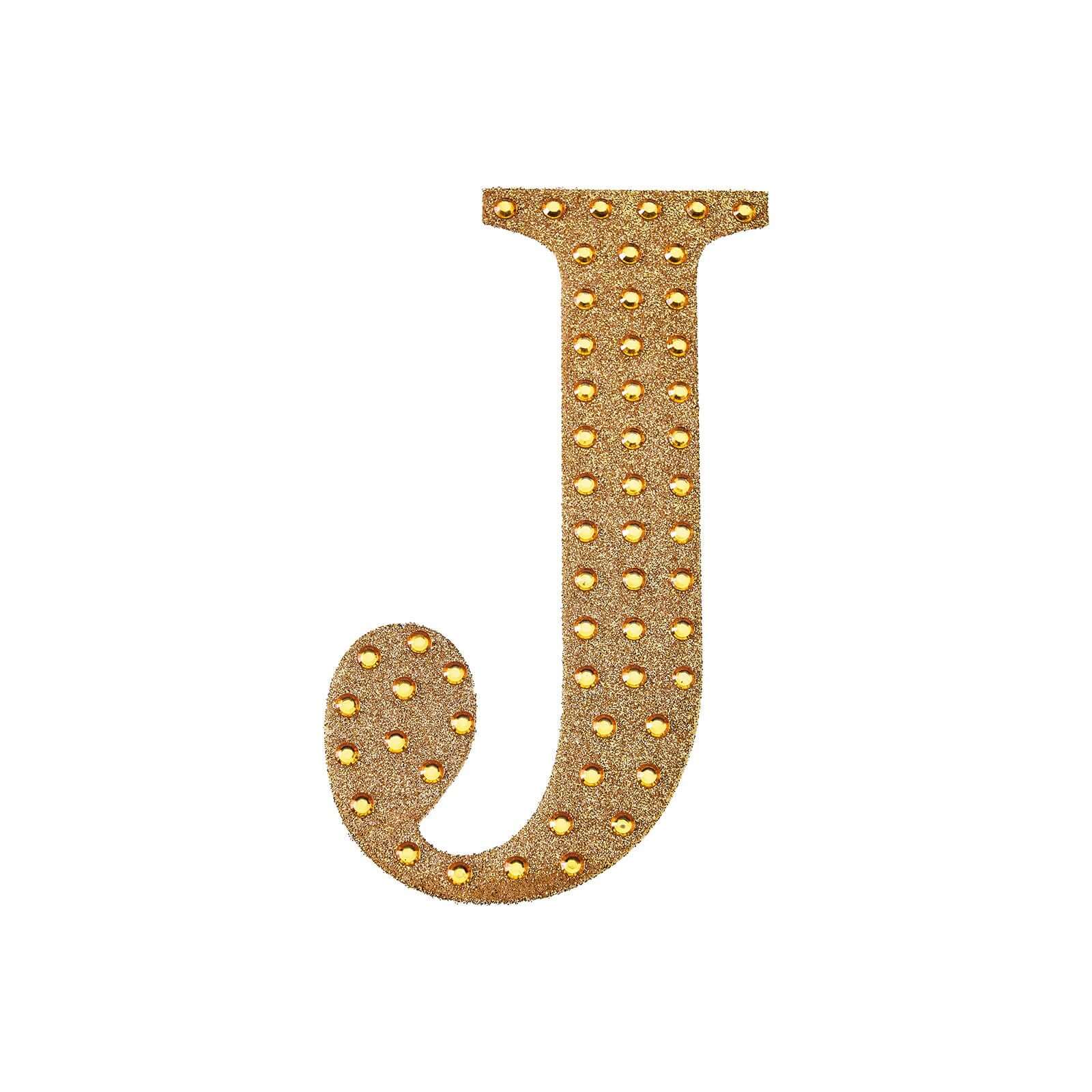 Decorative Rhinestone Alphabet "J" Letter Stickers 6", Gold Glitter Adhesive Craft Letters - DIY Sparkle Embellishments - Image 6