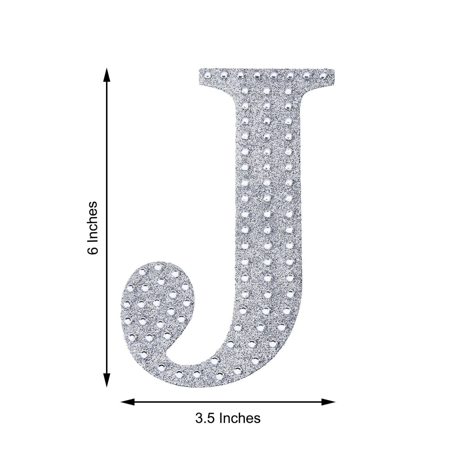 Decorative Rhinestone Alphabet "J" Letter Stickers 6", Silver Glitter Adhesive Craft Letters - DIY Sparkle Embellishments - Image 3