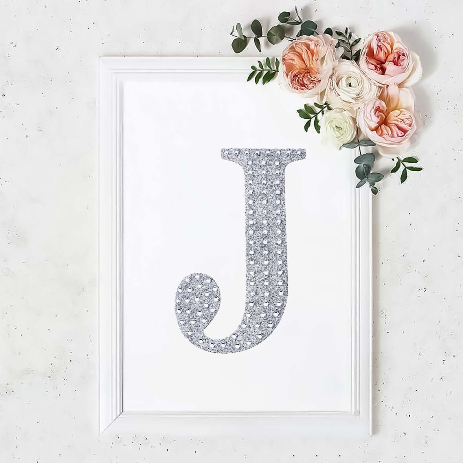 Decorative Rhinestone Alphabet "J" Letter Stickers 8", Silver Glitter Adhesive Craft Letters - DIY Sparkle Embellishments - Image 11
