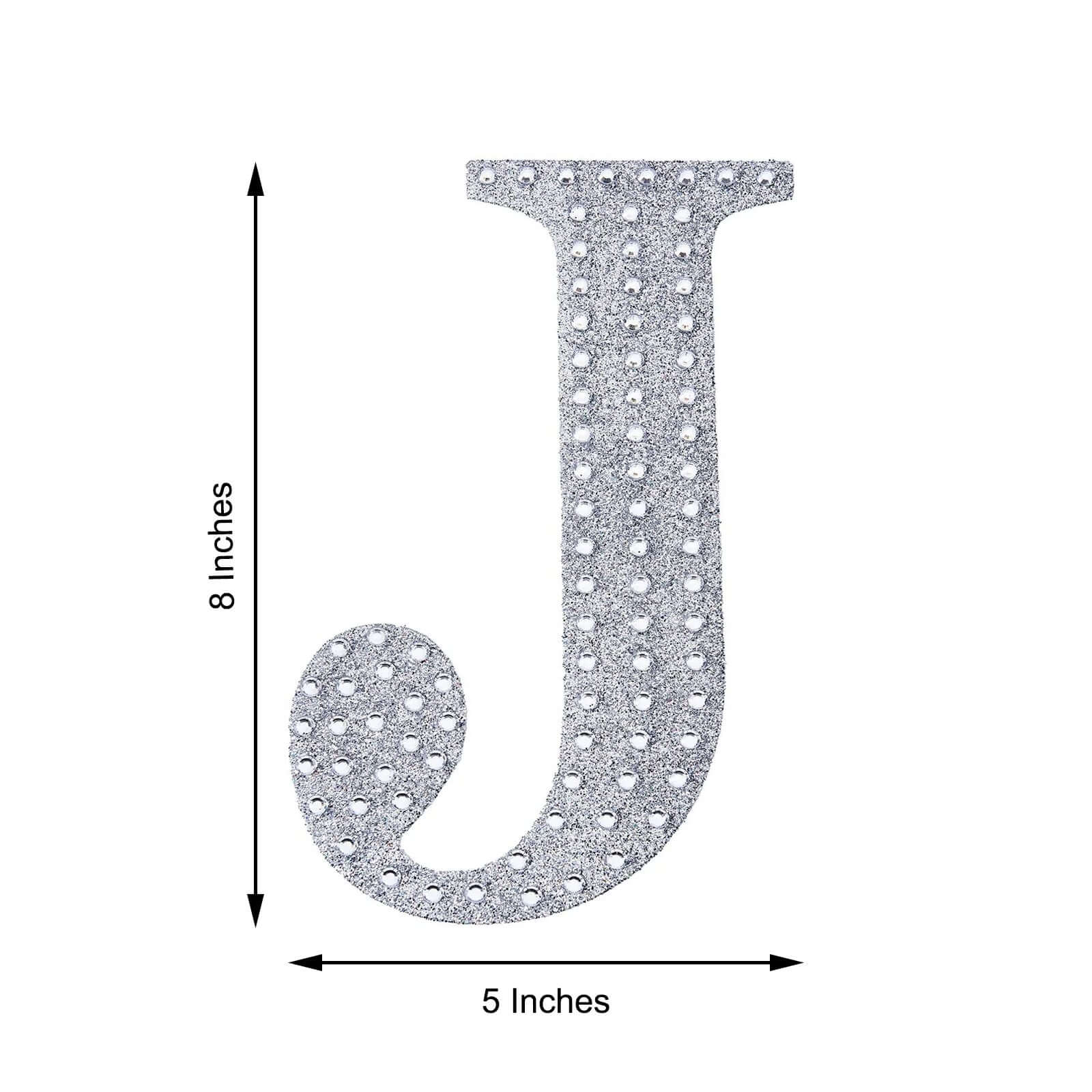 Decorative Rhinestone Alphabet "J" Letter Stickers 8", Silver Glitter Adhesive Craft Letters - DIY Sparkle Embellishments - Image 3