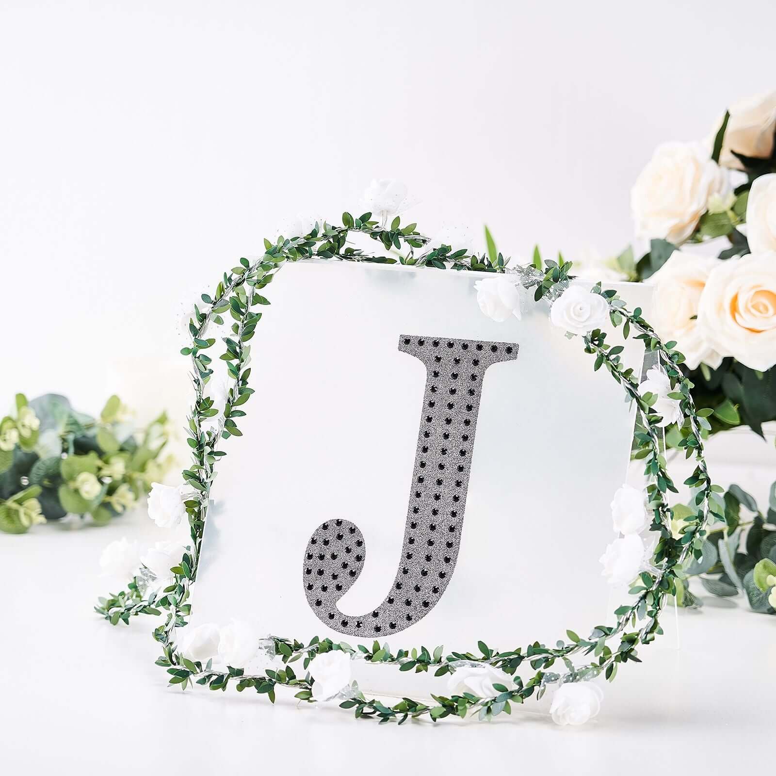 Decorative Rhinestone Alphabet "J" Letter Stickers, Glitter Adhesive Craft Letters Black DIY Sparkle Embellishments 8" - Image 7