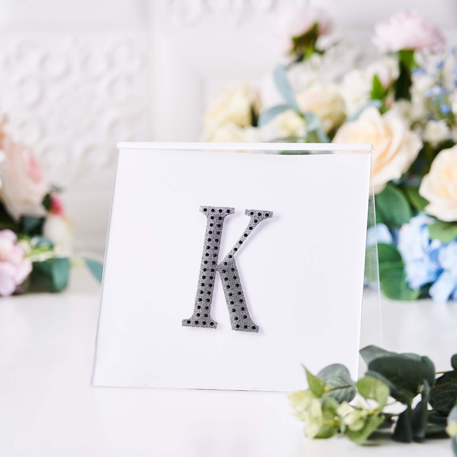 Decorative Rhinestone Alphabet "K" Letter Stickers 4", Black Glitter Adhesive Craft Letters - DIY Sparkle Embellishments