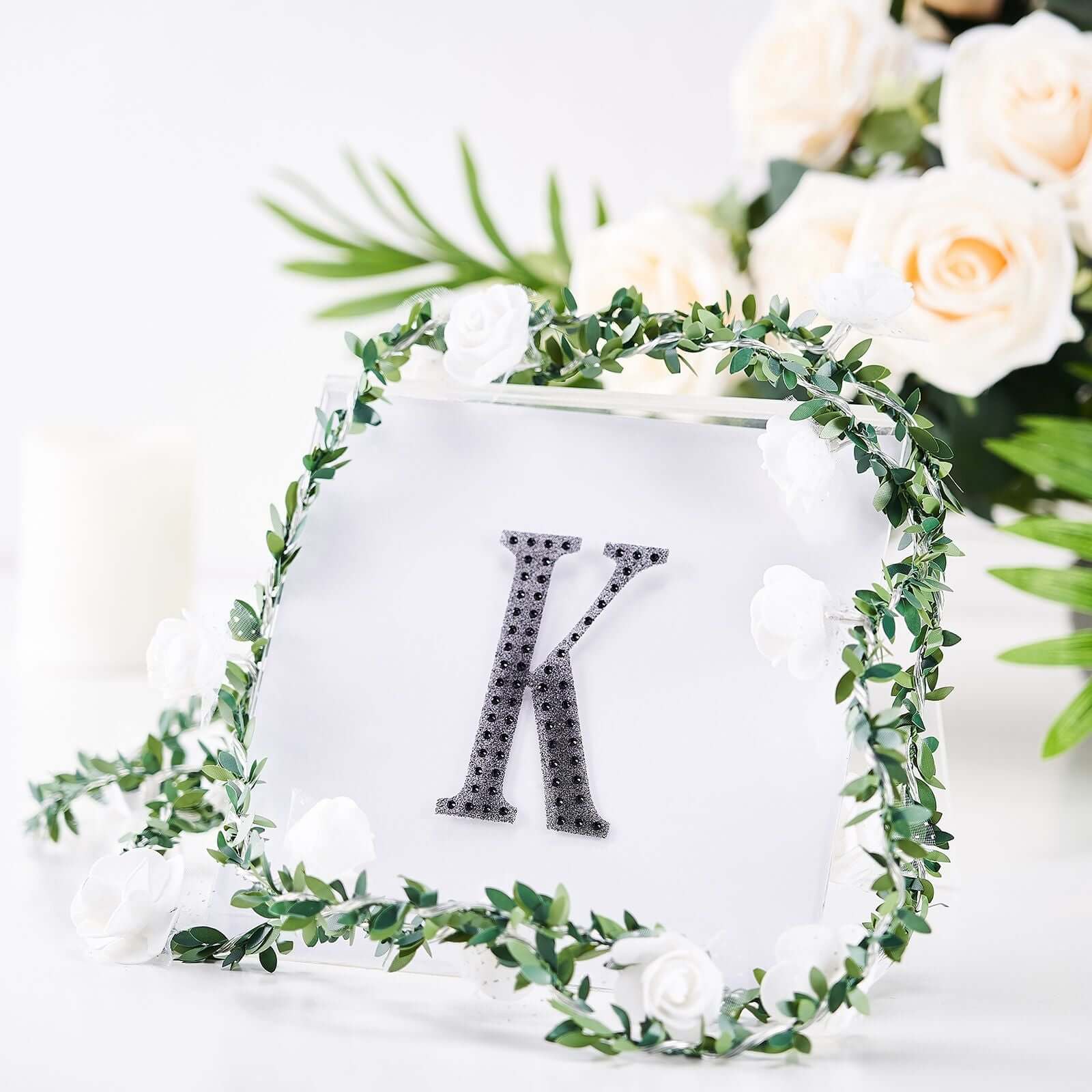 Decorative Rhinestone Alphabet "K" Letter Stickers 4", Black Glitter Adhesive Craft Letters - DIY Sparkle Embellishments - Image 2