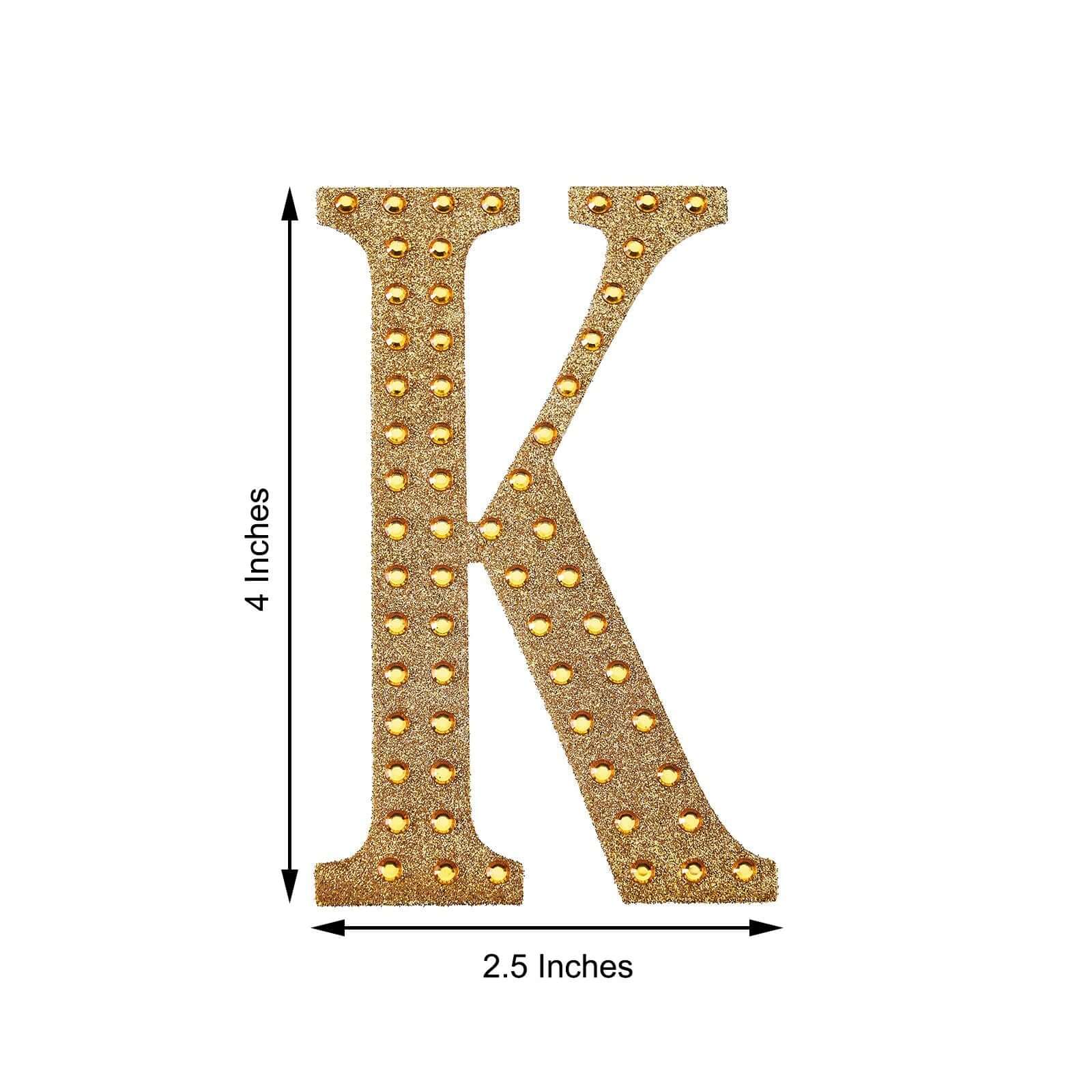 Decorative Rhinestone Alphabet "K" Letter Stickers 4", Gold Glitter Adhesive Craft Letters - DIY Sparkle Embellishments - Image 3