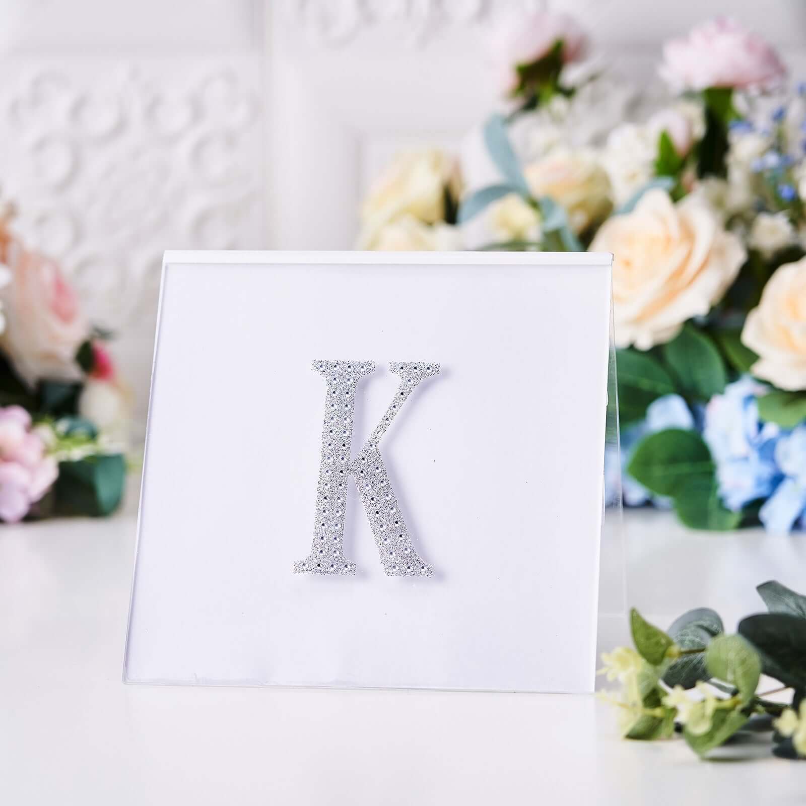 Decorative Rhinestone Alphabet "K" Letter Stickers 4", Silver Glitter Adhesive Craft Letters - DIY Sparkle Embellishments