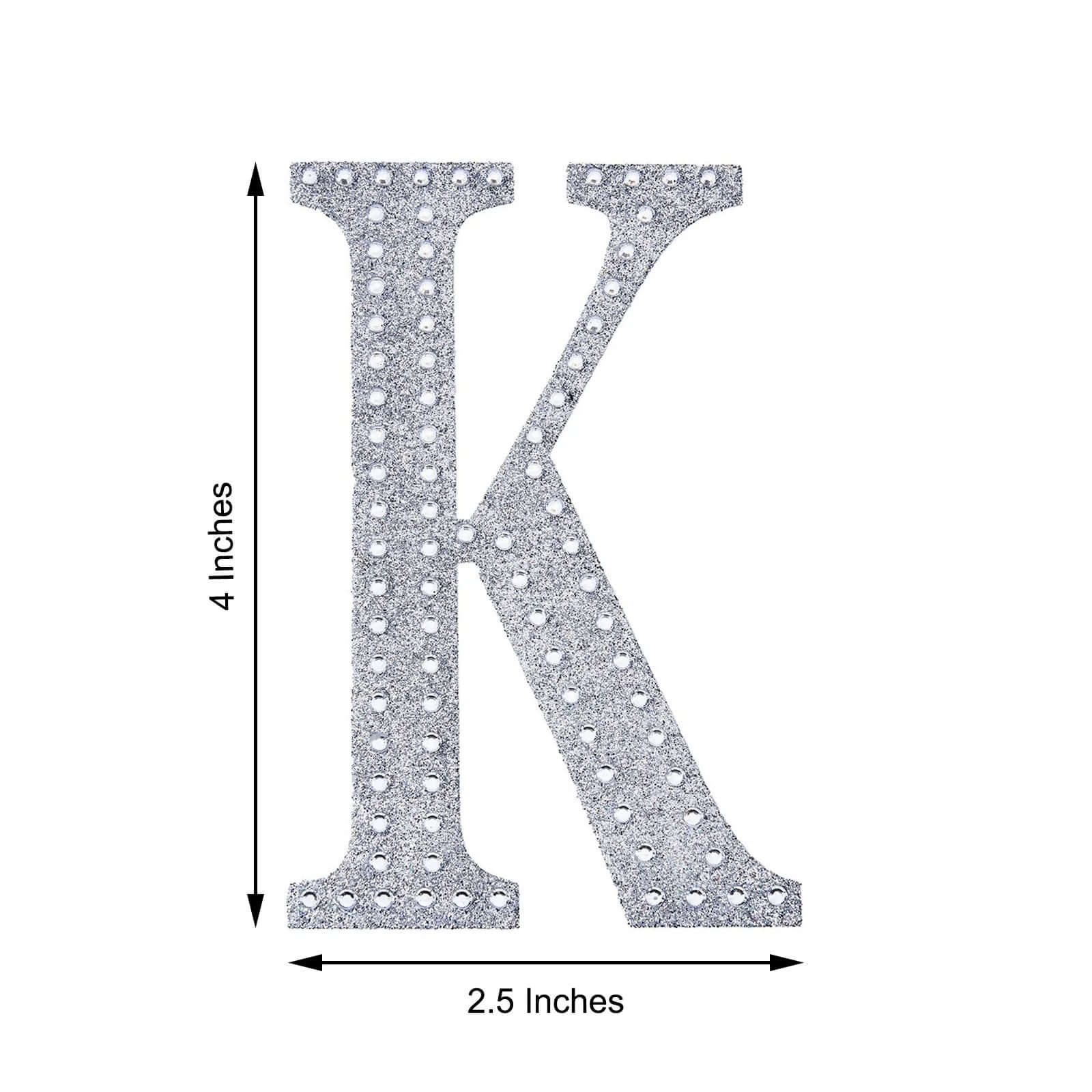 Decorative Rhinestone Alphabet "K" Letter Stickers 4", Silver Glitter Adhesive Craft Letters - DIY Sparkle Embellishments - Image 3