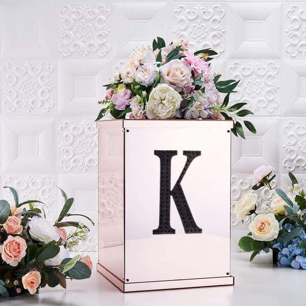 Decorative Rhinestone Alphabet "K" Letter Stickers 6", Black Glitter Adhesive Craft Letters - DIY Sparkle Embellishments