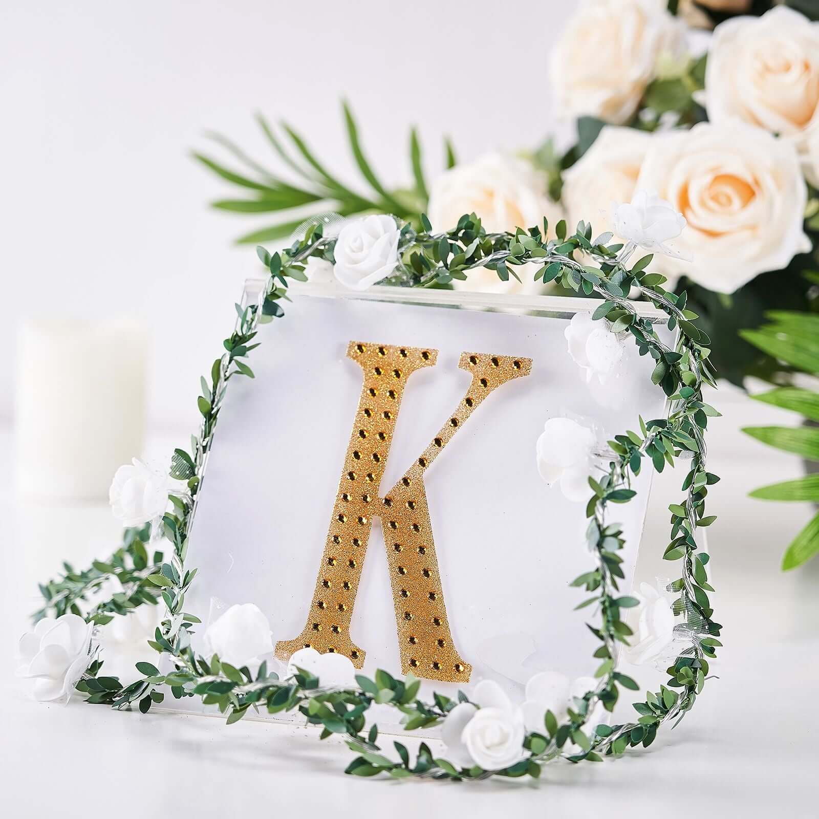 Decorative Rhinestone Alphabet "K" Letter Stickers 6", Gold Glitter Adhesive Craft Letters - DIY Sparkle Embellishments - Image 2