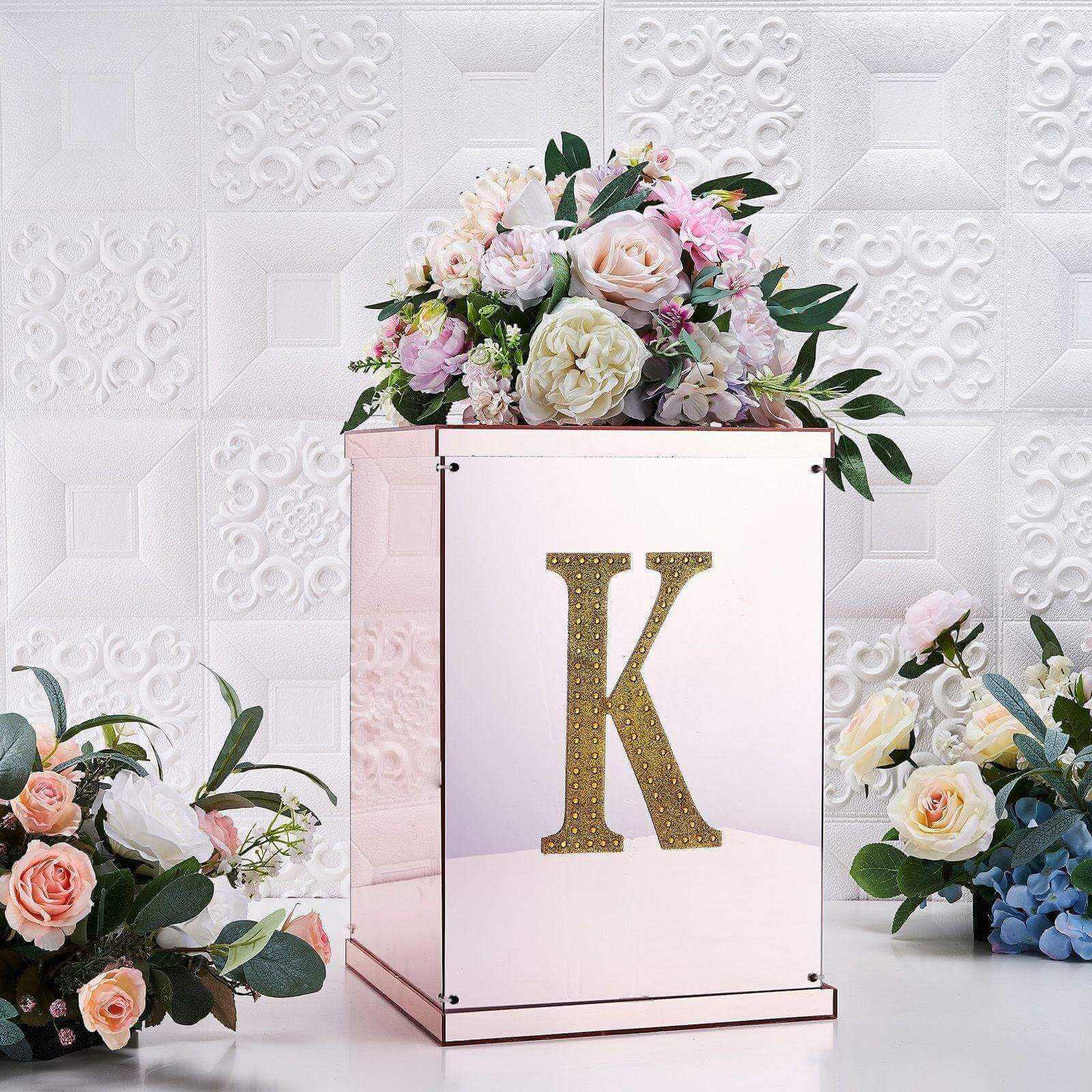 Decorative Rhinestone Alphabet "K" Letter Stickers 8", Gold Glitter Adhesive Craft Letters - DIY Sparkle Embellishments - Image 2