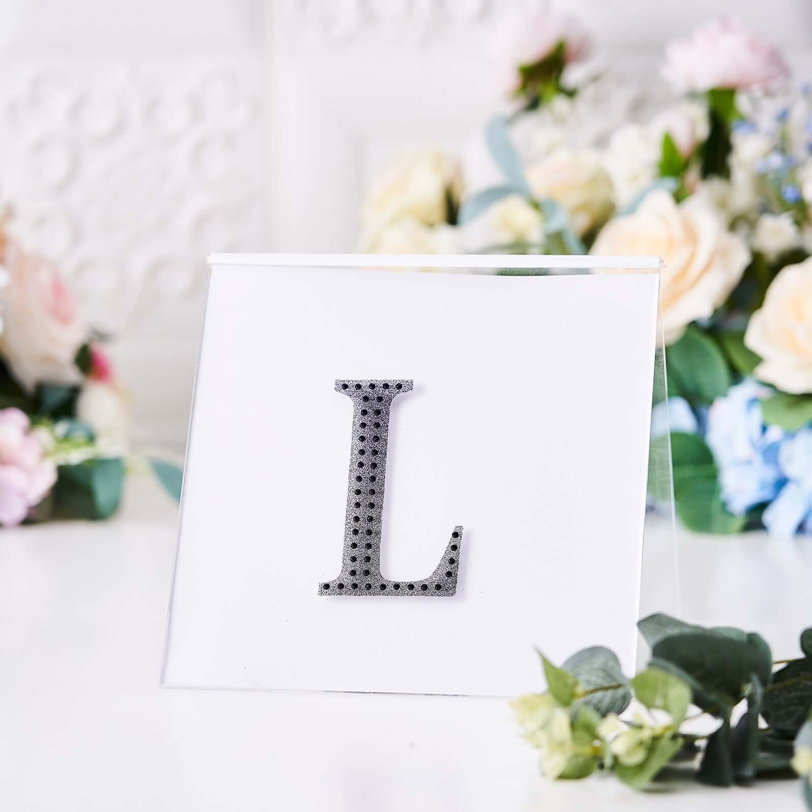 Decorative Rhinestone Alphabet "L" Letter Stickers 4", Black Glitter Adhesive Craft Letters - DIY Sparkle Embellishments
