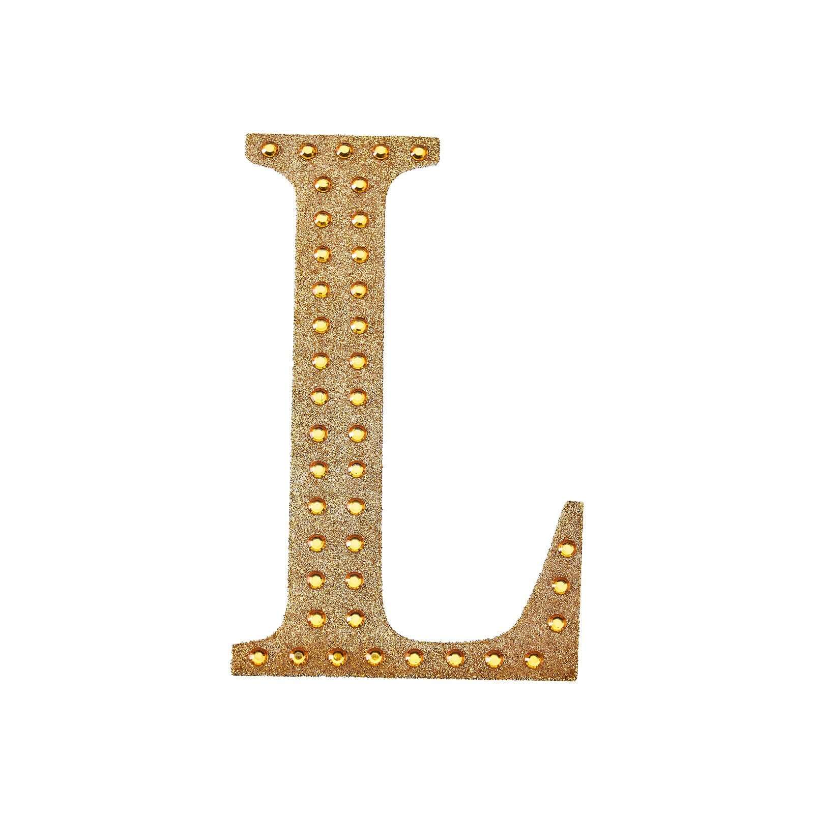 Decorative Rhinestone Alphabet "L" Letter Stickers 4", Gold Glitter Adhesive Craft Letters - DIY Sparkle Embellishments - Image 6