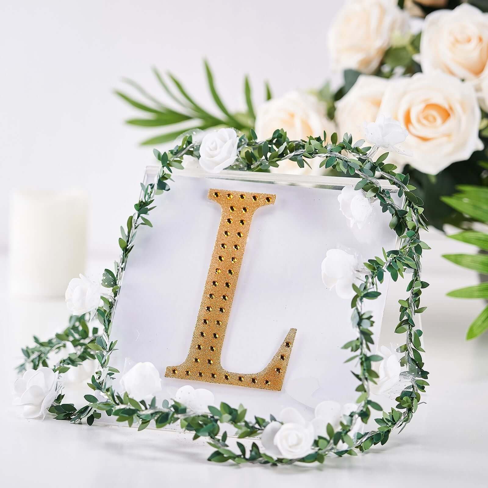 Decorative Rhinestone Alphabet "L" Letter Stickers 6", Gold Glitter Adhesive Craft Letters - DIY Sparkle Embellishments - Image 2