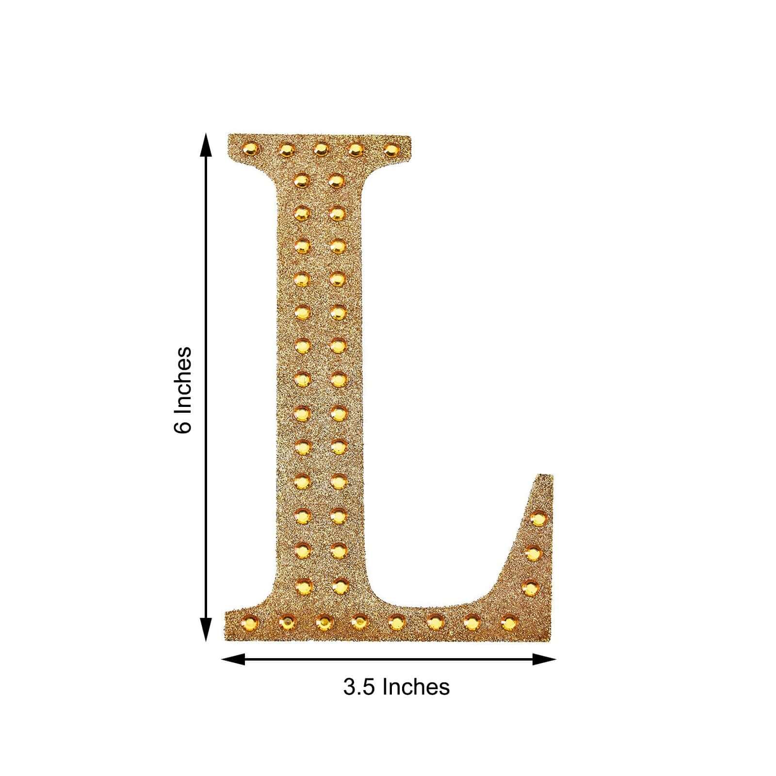 Decorative Rhinestone Alphabet "L" Letter Stickers 6", Gold Glitter Adhesive Craft Letters - DIY Sparkle Embellishments - Image 3