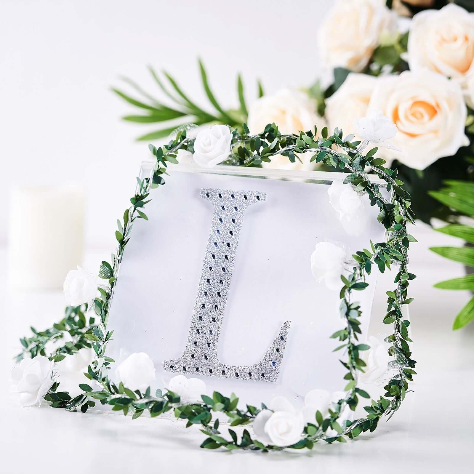 Decorative Rhinestone Alphabet "L" Letter Stickers 6", Silver Glitter Adhesive Craft Letters - DIY Sparkle Embellishments - Image 2