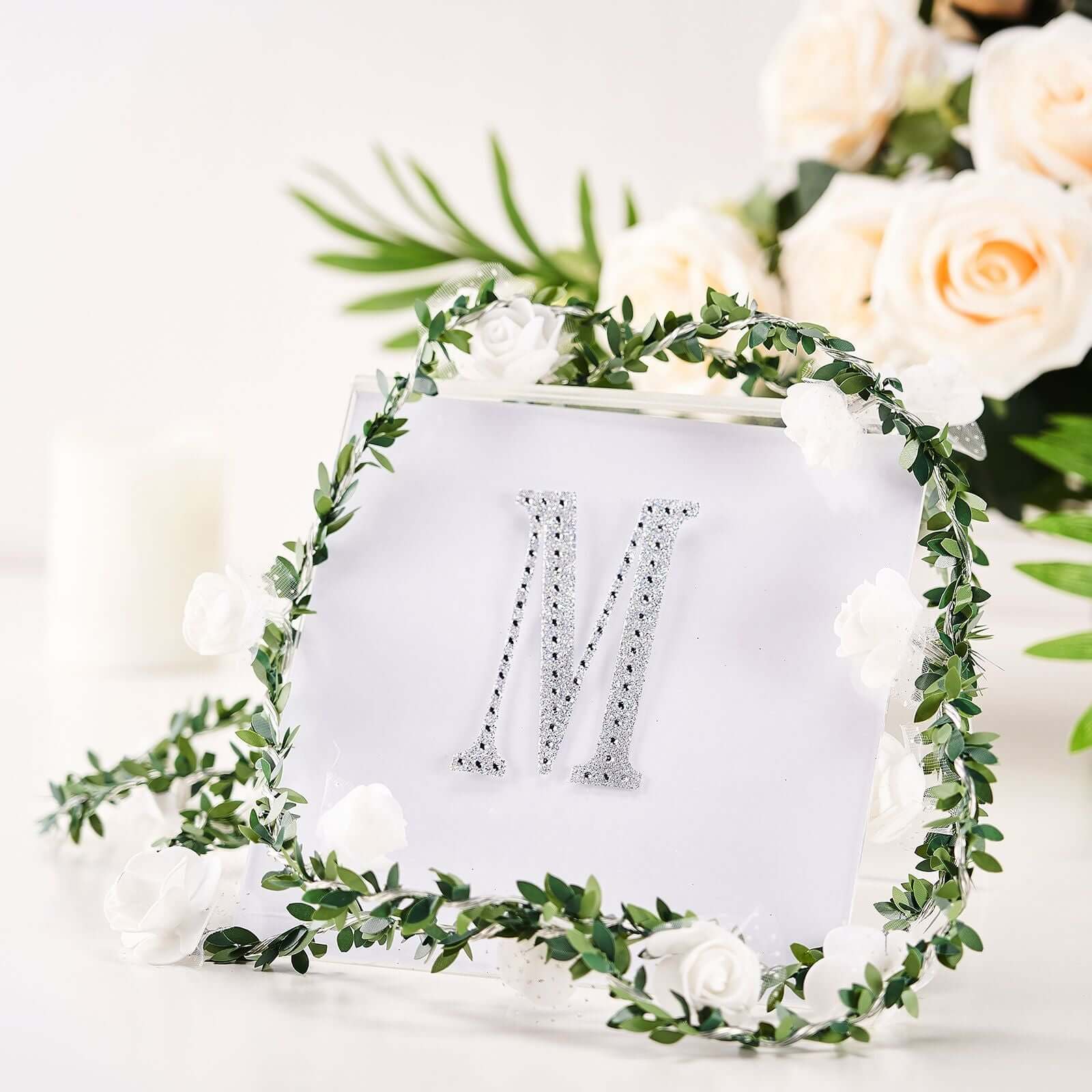 Decorative Rhinestone Alphabet "M" Letter Stickers 4", Silver Glitter Adhesive Craft Letters - DIY Sparkle Embellishments - Image 2