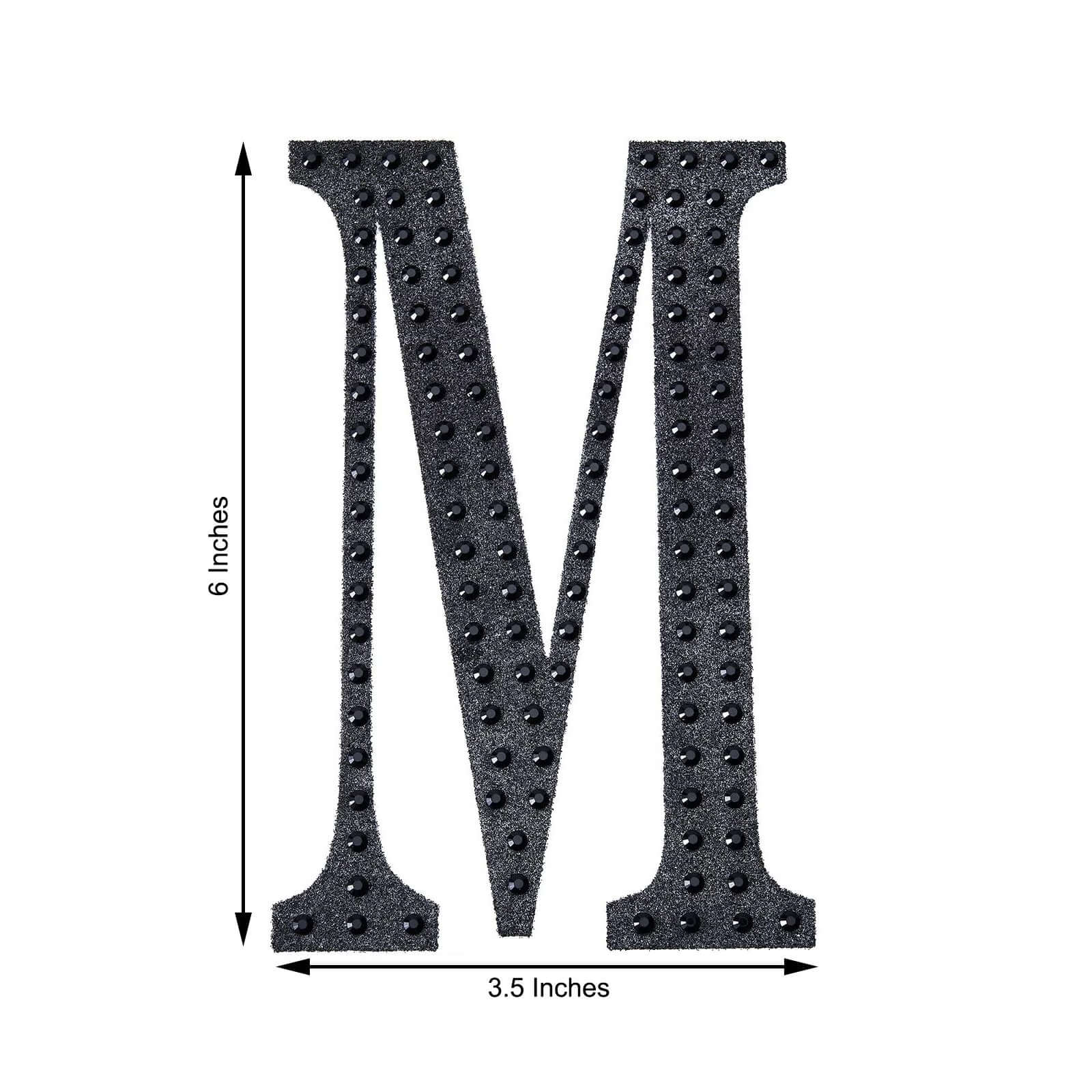Decorative Rhinestone Alphabet "M" Letter Stickers 6", Black Glitter Adhesive Craft Letters - DIY Sparkle Embellishments - Image 2