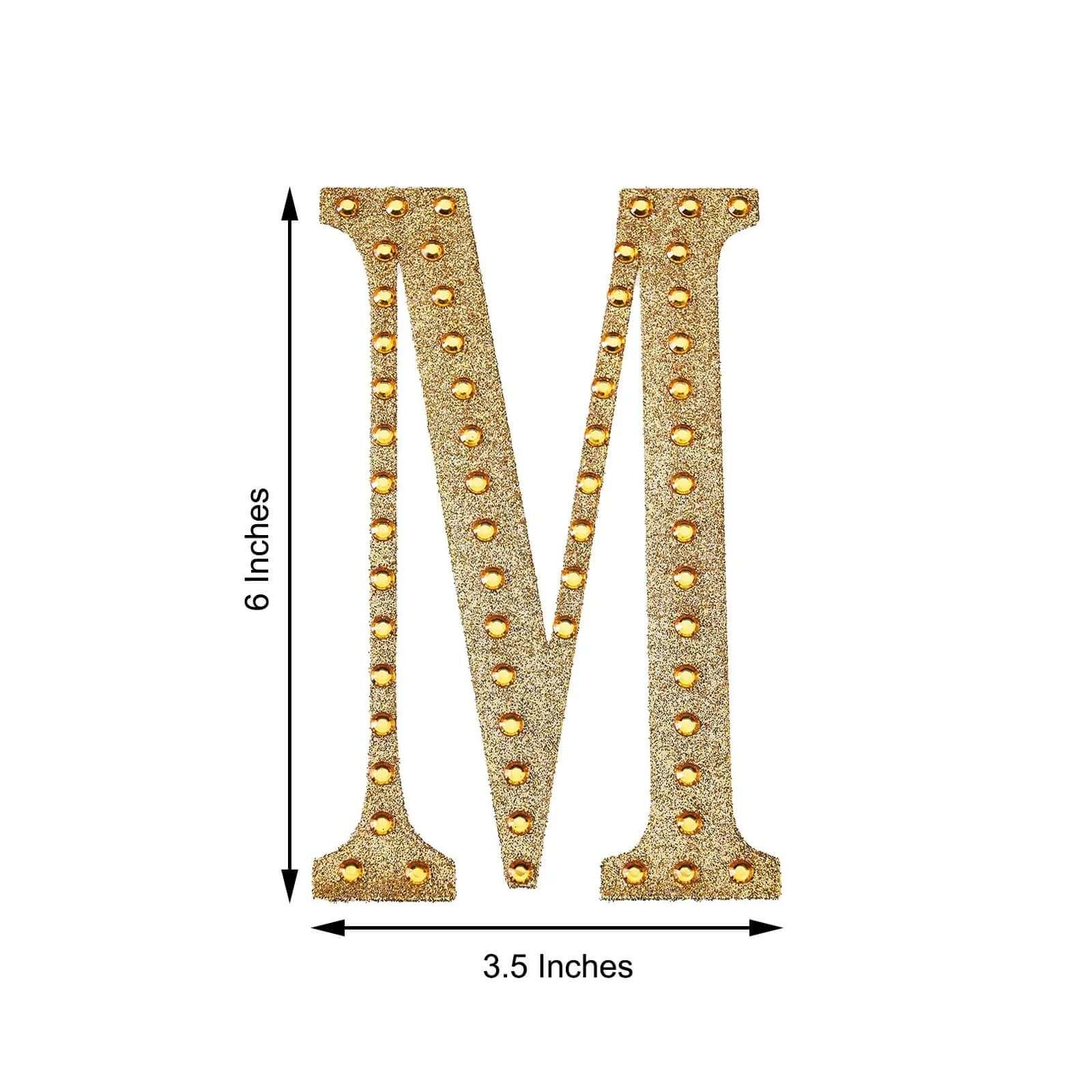 Decorative Rhinestone Alphabet "M" Letter Stickers 6", Gold Glitter Adhesive Craft Letters - DIY Sparkle Embellishments - Image 3
