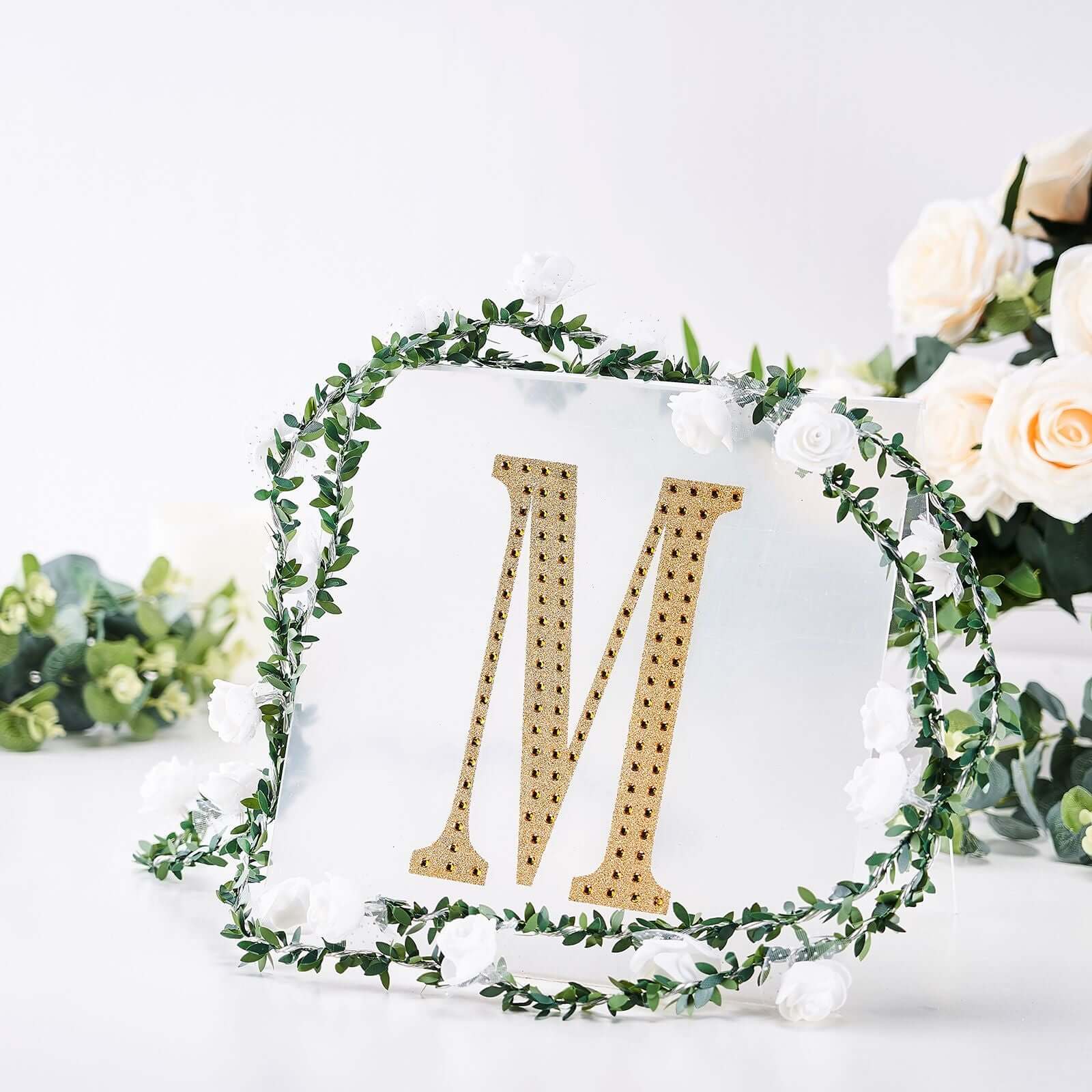 Decorative Rhinestone Alphabet "M" Letter Stickers 8", Gold Glitter Adhesive Craft Letters - DIY Sparkle Embellishments - Image 7