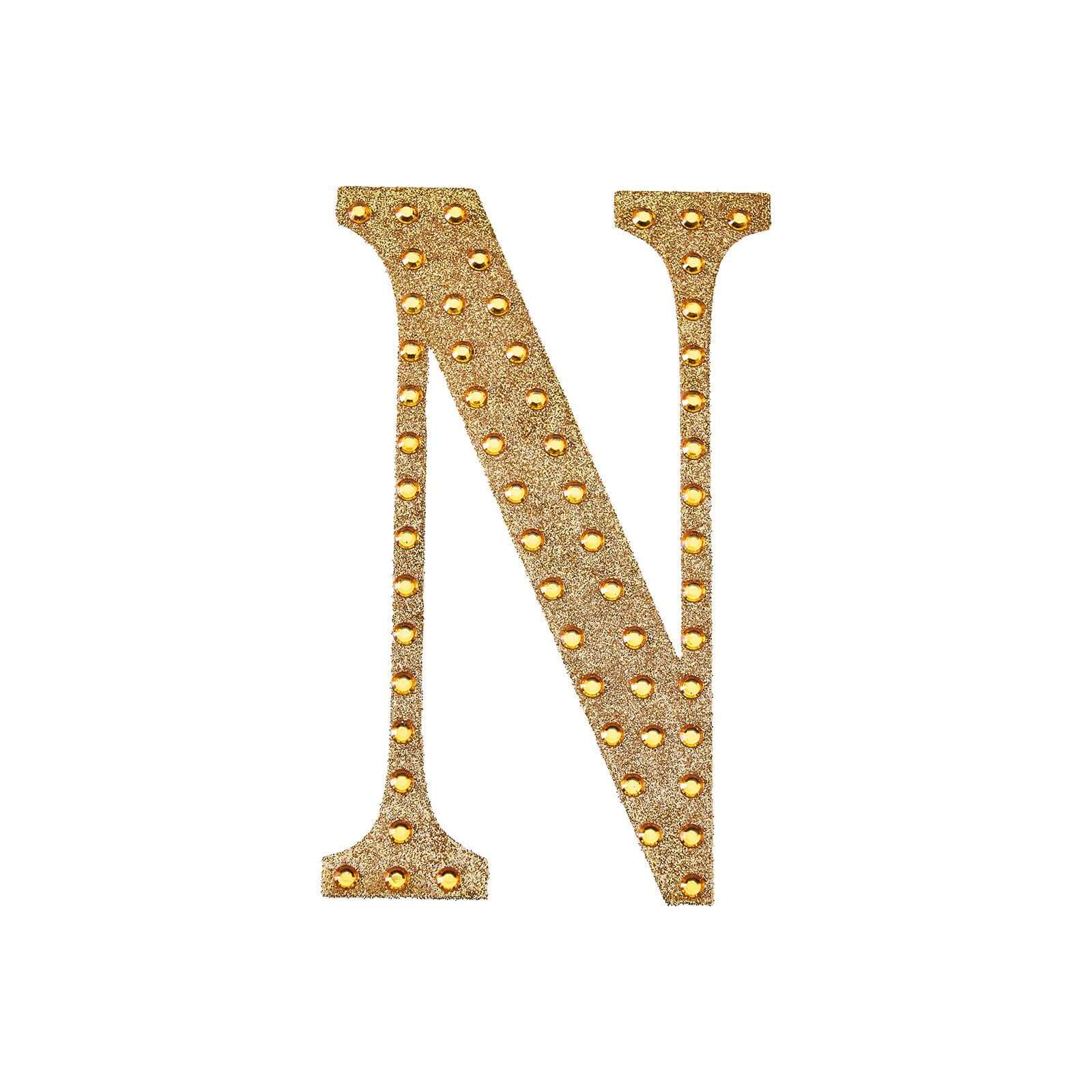 Decorative Rhinestone Alphabet "N" Letter Stickers 4", Gold Glitter Adhesive Craft Letters - DIY Sparkle Embellishments - Image 6