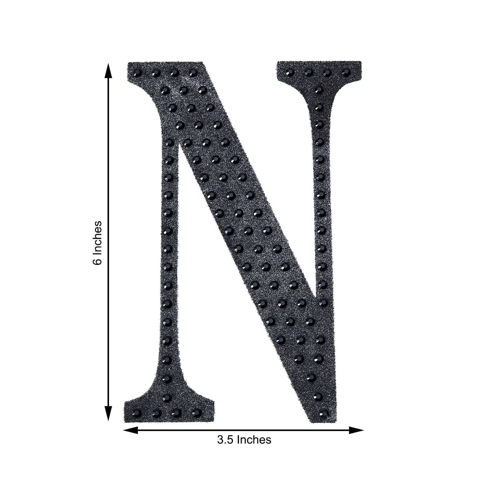 Decorative Rhinestone Alphabet "N" Letter Stickers 6", Black Glitter Adhesive Craft Letters - DIY Sparkle Embellishments - Image 3