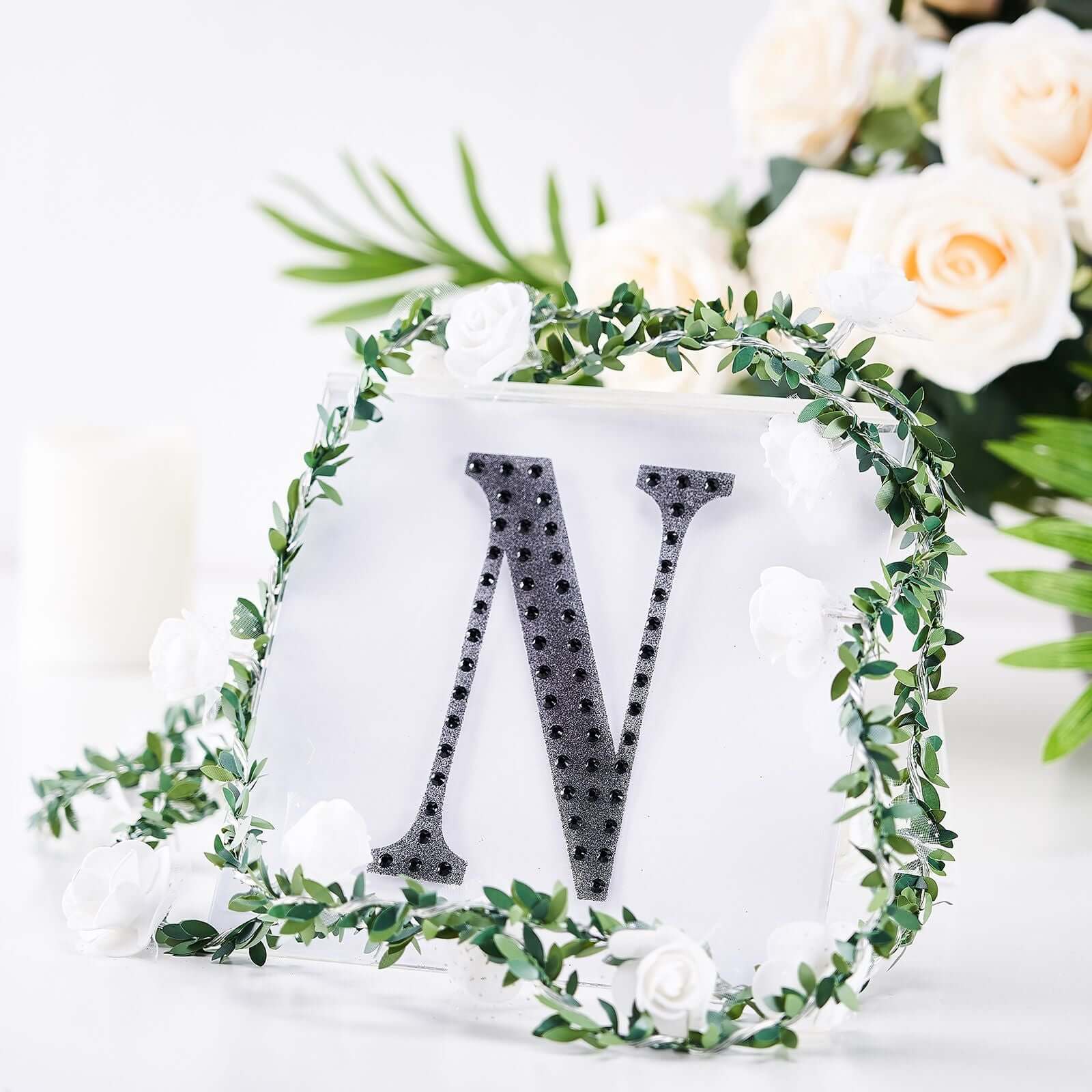 Decorative Rhinestone Alphabet "N" Letter Stickers 6", Black Glitter Adhesive Craft Letters - DIY Sparkle Embellishments - Image 7