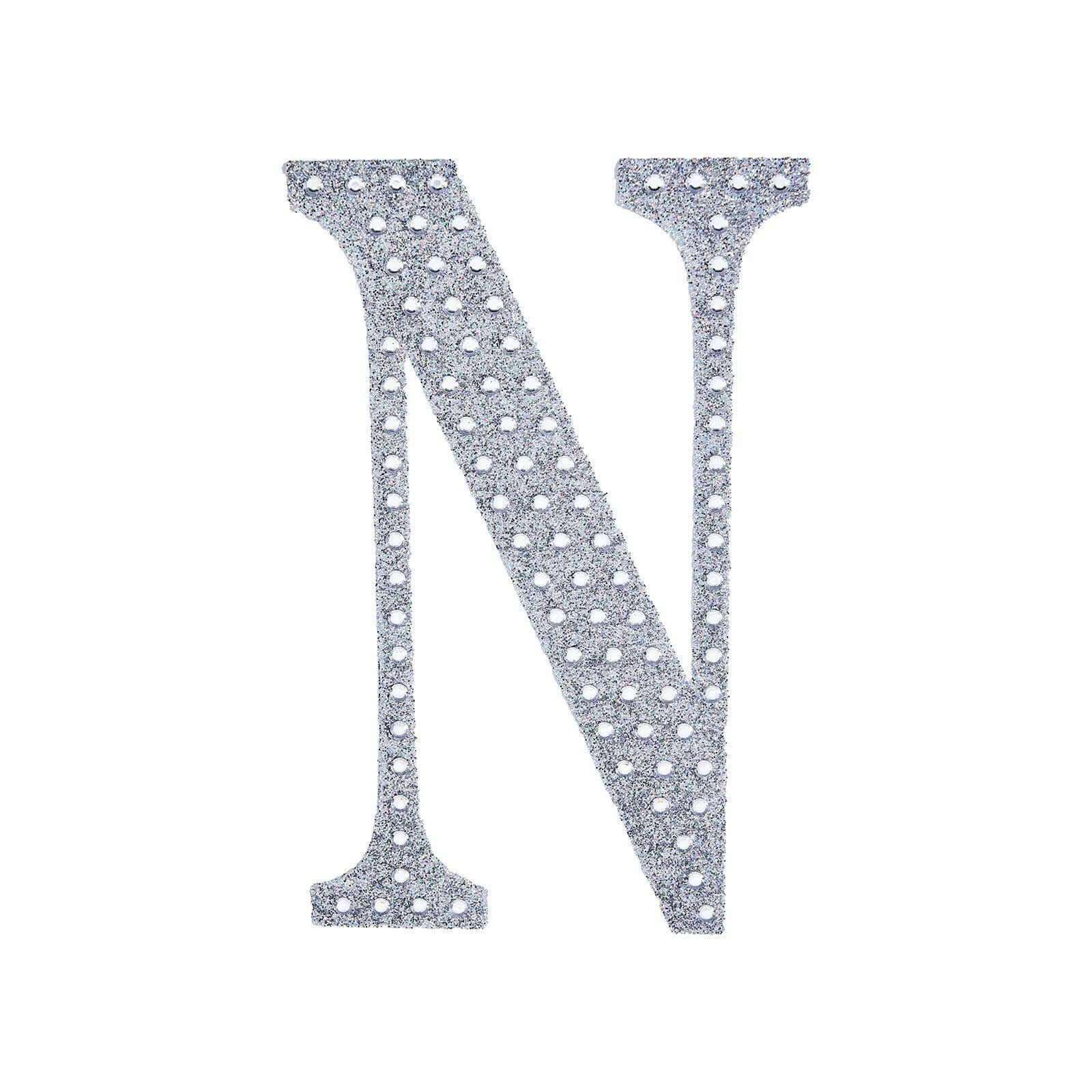 Decorative Rhinestone Alphabet "N" Letter Stickers 6", Silver Glitter Adhesive Craft Letters - DIY Sparkle Embellishments - Image 6