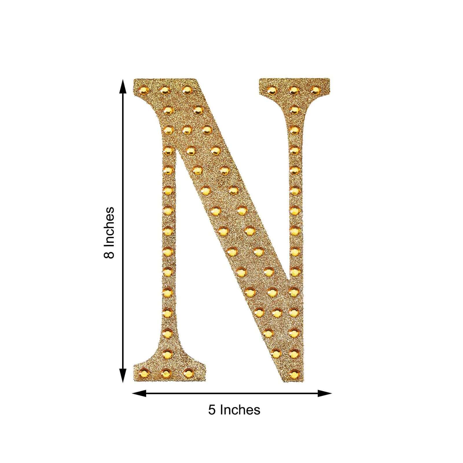 Decorative Rhinestone Alphabet "N" Letter Stickers 8", Gold Glitter Adhesive Craft Letters - DIY Sparkle Embellishments - Image 3