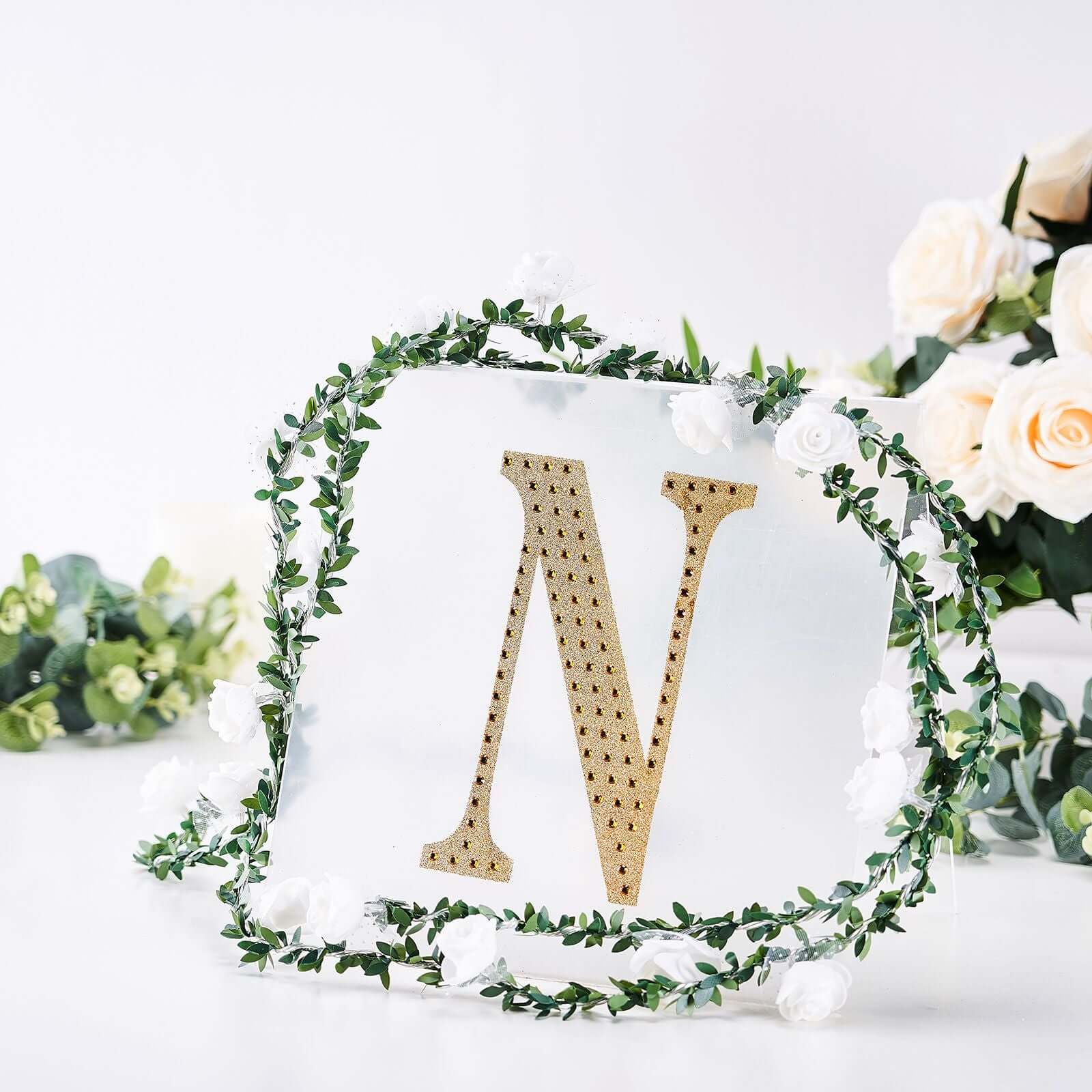 Decorative Rhinestone Alphabet "N" Letter Stickers 8", Gold Glitter Adhesive Craft Letters - DIY Sparkle Embellishments - Image 7