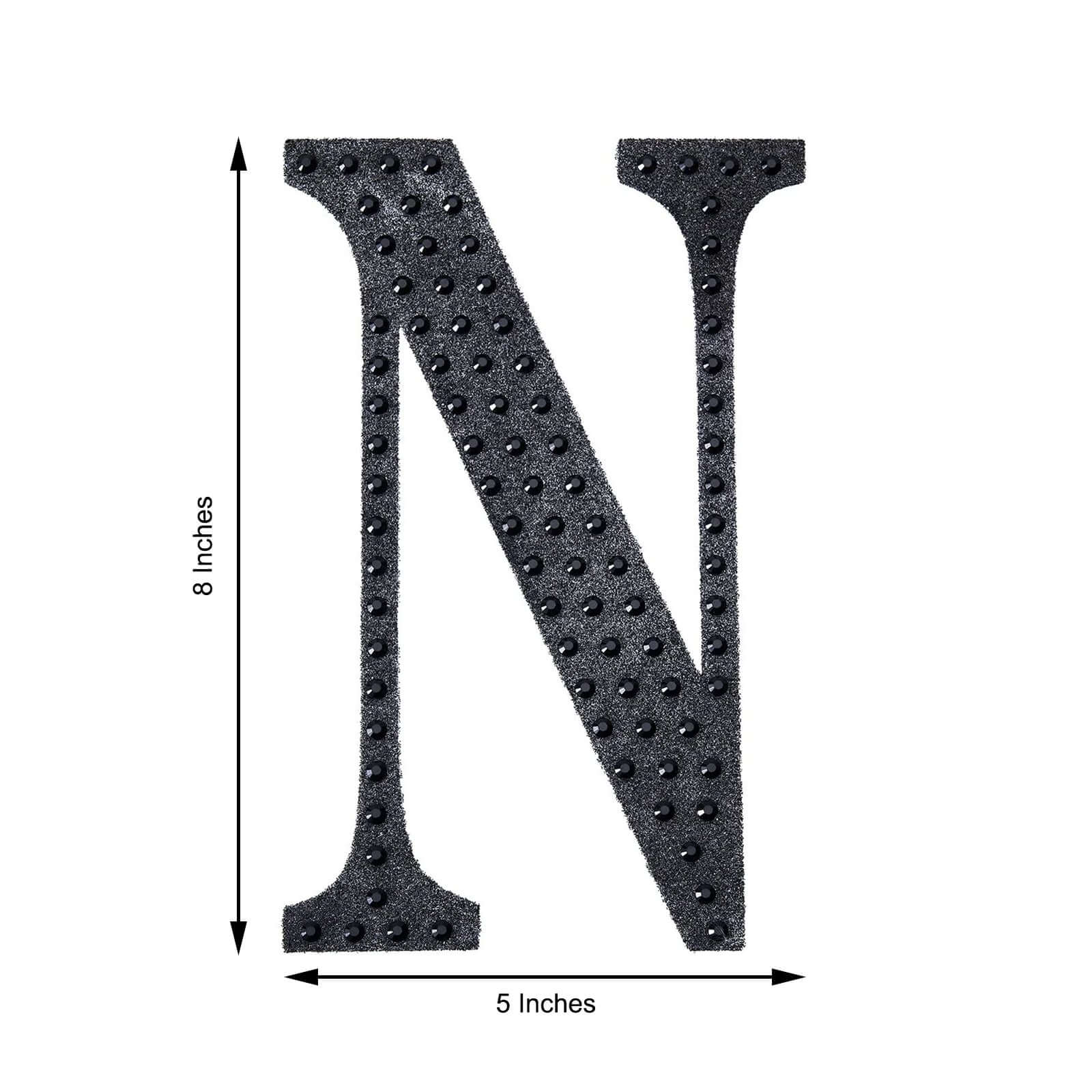 Decorative Rhinestone Alphabet "N" Letter Stickers, Glitter Adhesive Craft Letters Black DIY Sparkle Embellishments 8" - Image 3