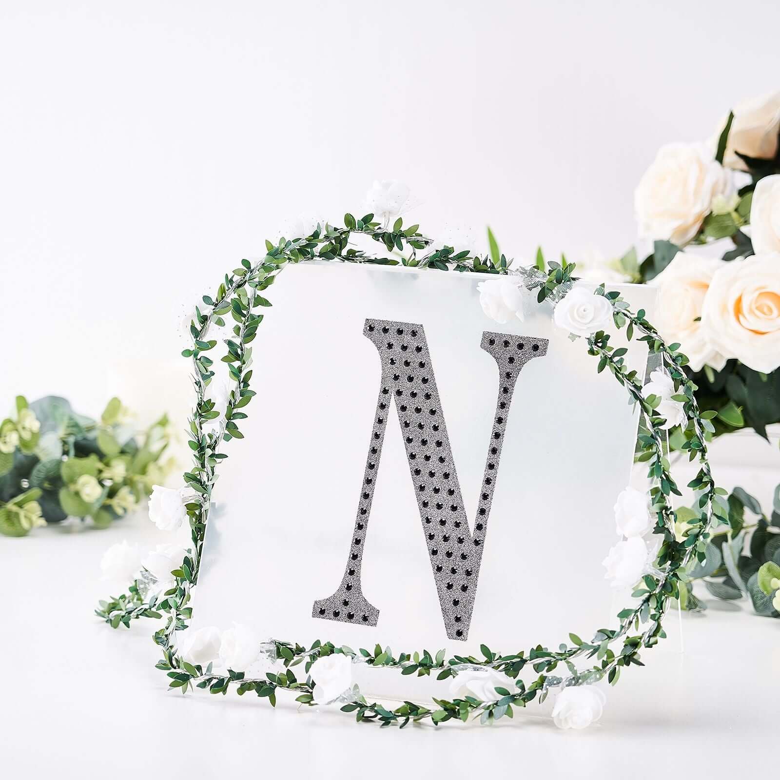 Decorative Rhinestone Alphabet "N" Letter Stickers, Glitter Adhesive Craft Letters Black DIY Sparkle Embellishments 8" - Image 7