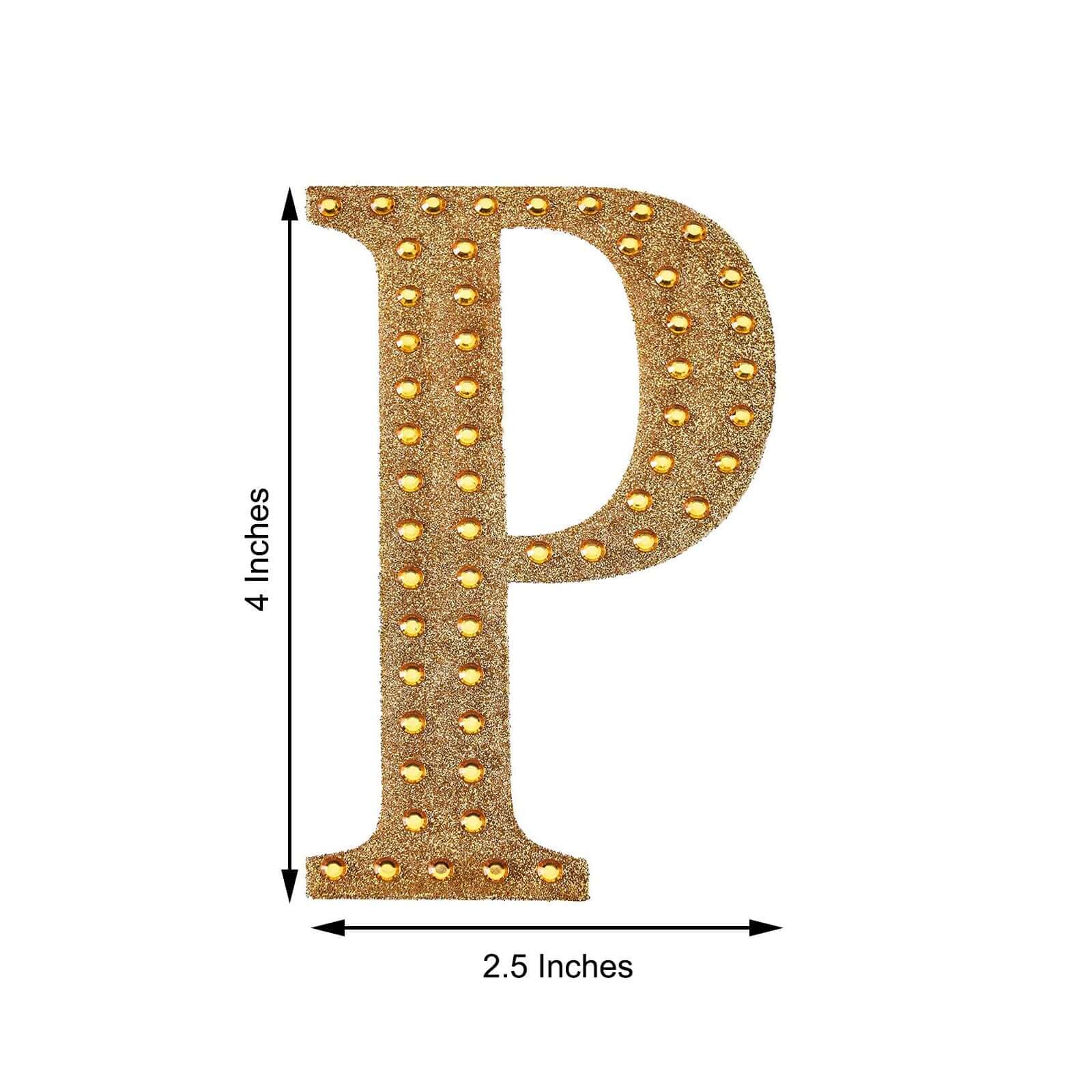 Decorative Rhinestone Alphabet "P" Letter Stickers 4", Gold Glitter Adhesive Craft Letters - DIY Sparkle Embellishments - Image 3