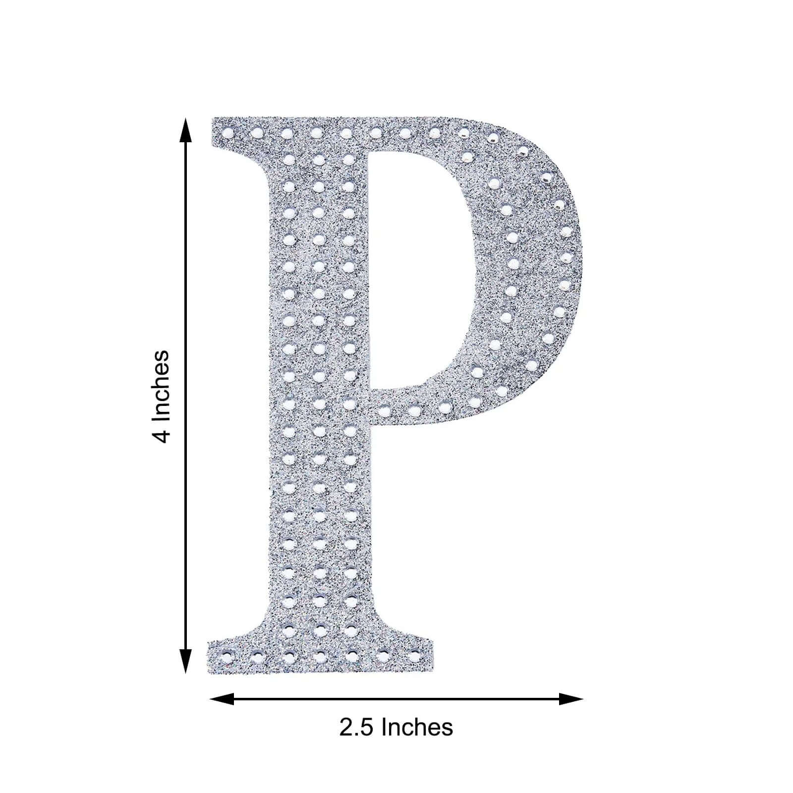 Decorative Rhinestone Alphabet "P" Letter Stickers 4", Silver Glitter Adhesive Craft Letters - DIY Sparkle Embellishments - Image 3