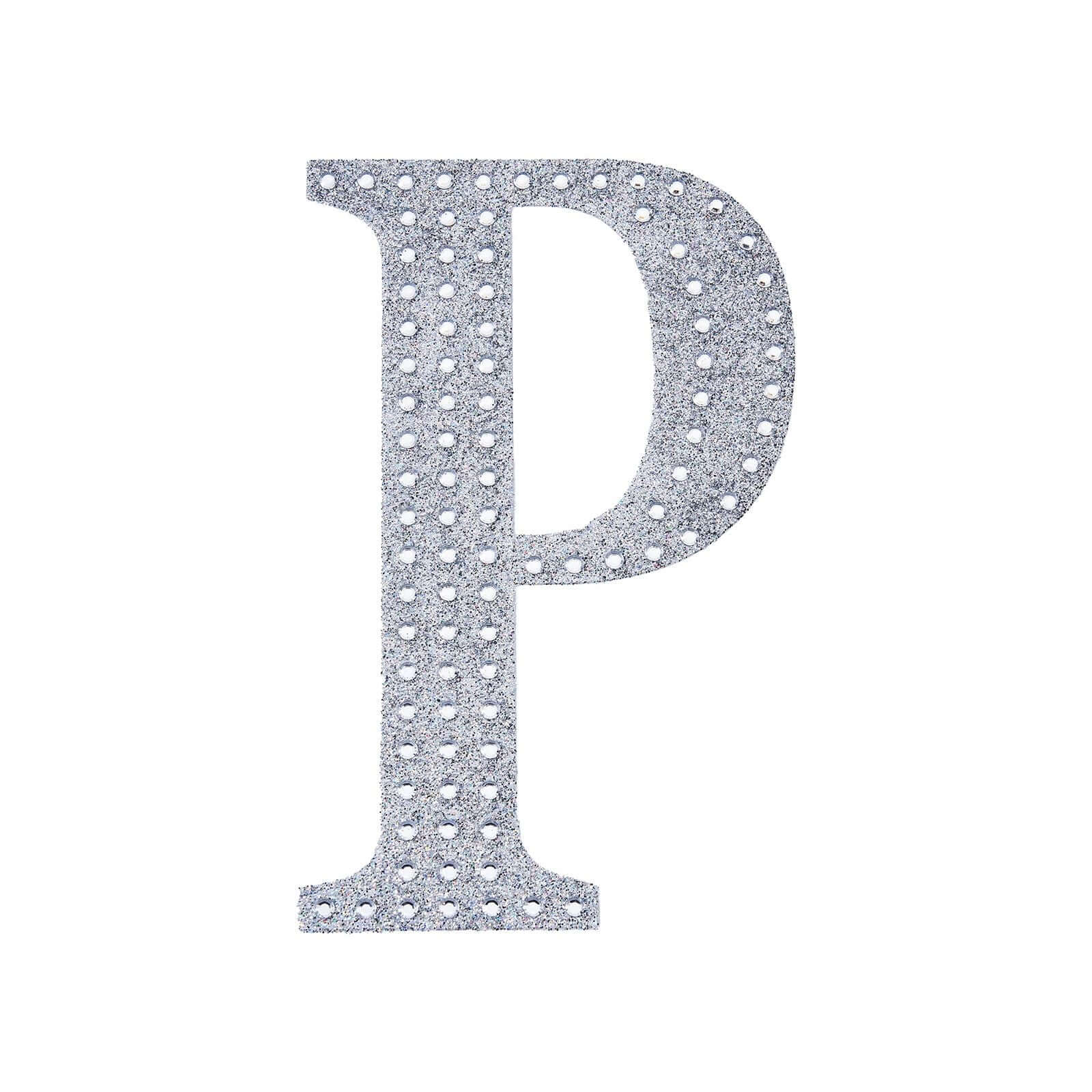 Decorative Rhinestone Alphabet "P" Letter Stickers 4", Silver Glitter Adhesive Craft Letters - DIY Sparkle Embellishments - Image 6