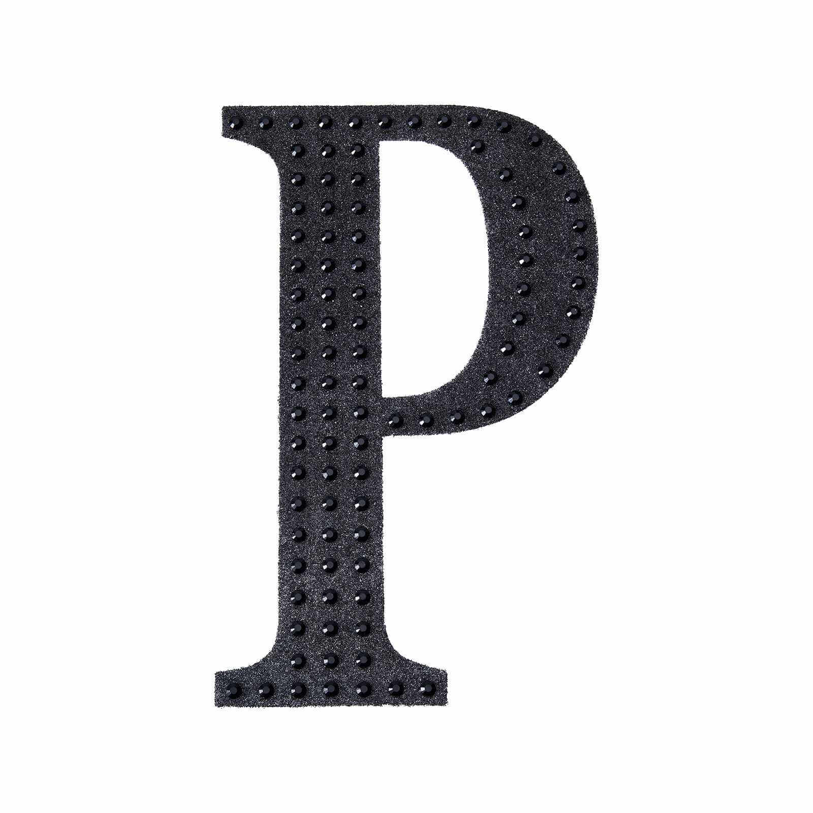 Decorative Rhinestone Alphabet "P" Letter Stickers 6", Black Glitter Adhesive Craft Letters - DIY Sparkle Embellishments - Image 6