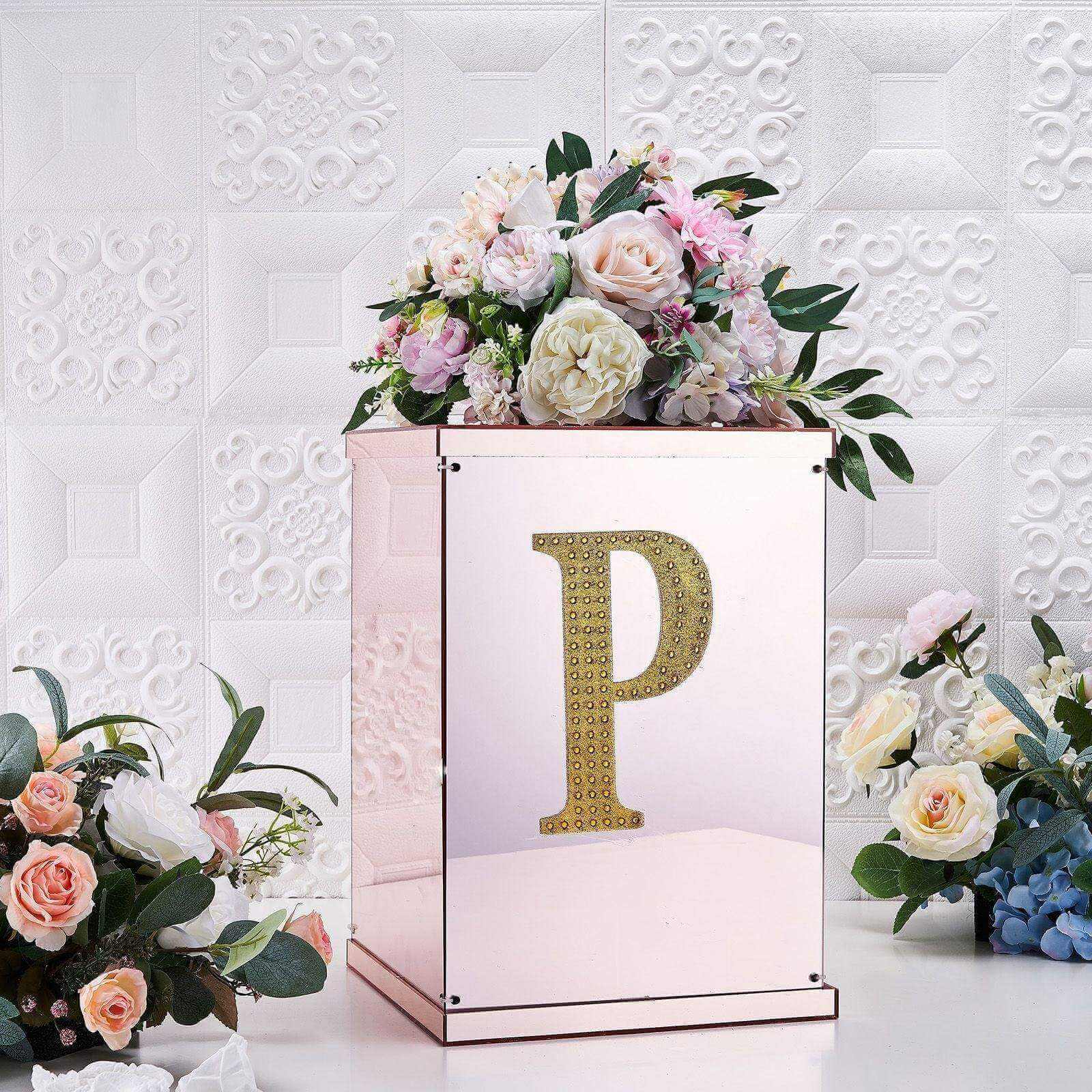 Decorative Rhinestone Alphabet "P" Letter Stickers 8", Gold Glitter Adhesive Craft Letters - DIY Sparkle Embellishments - Image 2
