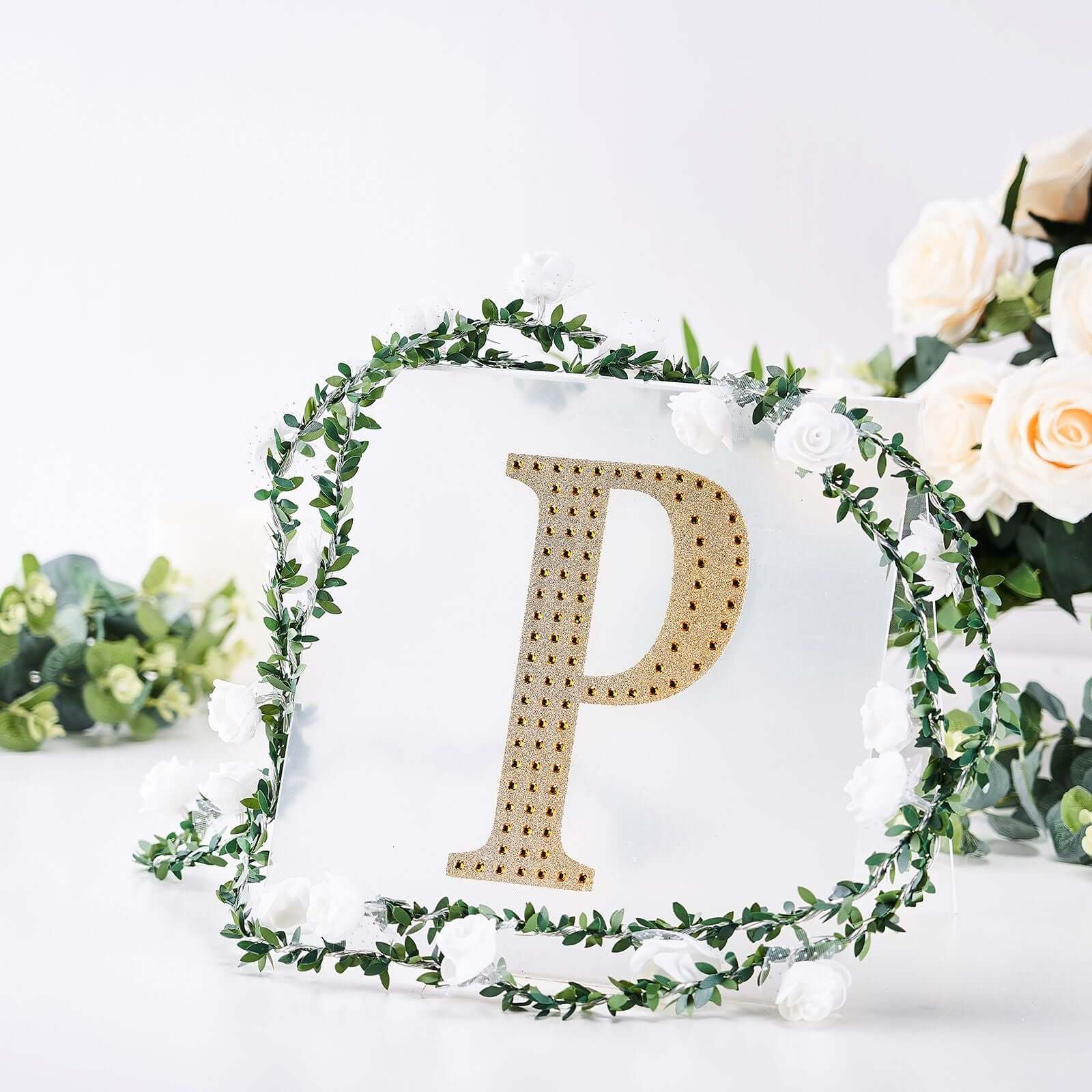 Decorative Rhinestone Alphabet "P" Letter Stickers 8", Gold Glitter Adhesive Craft Letters - DIY Sparkle Embellishments - Image 7
