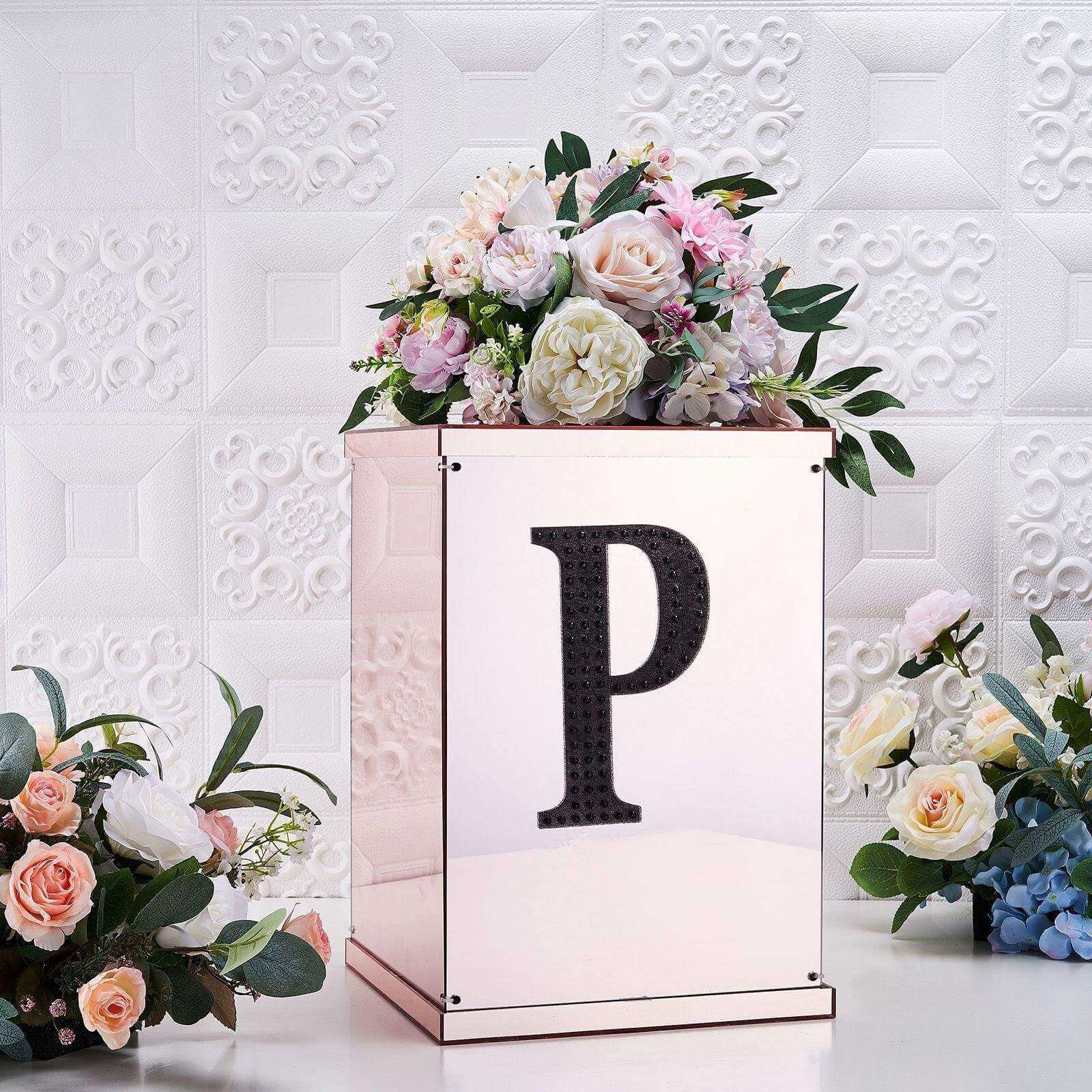 Decorative Rhinestone Alphabet "P" Letter Stickers, Glitter Adhesive Craft Letters Black DIY Sparkle Embellishments 8" - Image 2