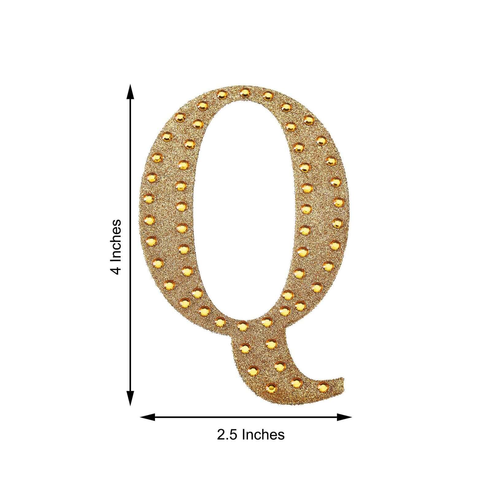 Decorative Rhinestone Alphabet "Q" Letter Stickers 4", Gold Glitter Adhesive Craft Letters - DIY Sparkle Embellishments - Image 3