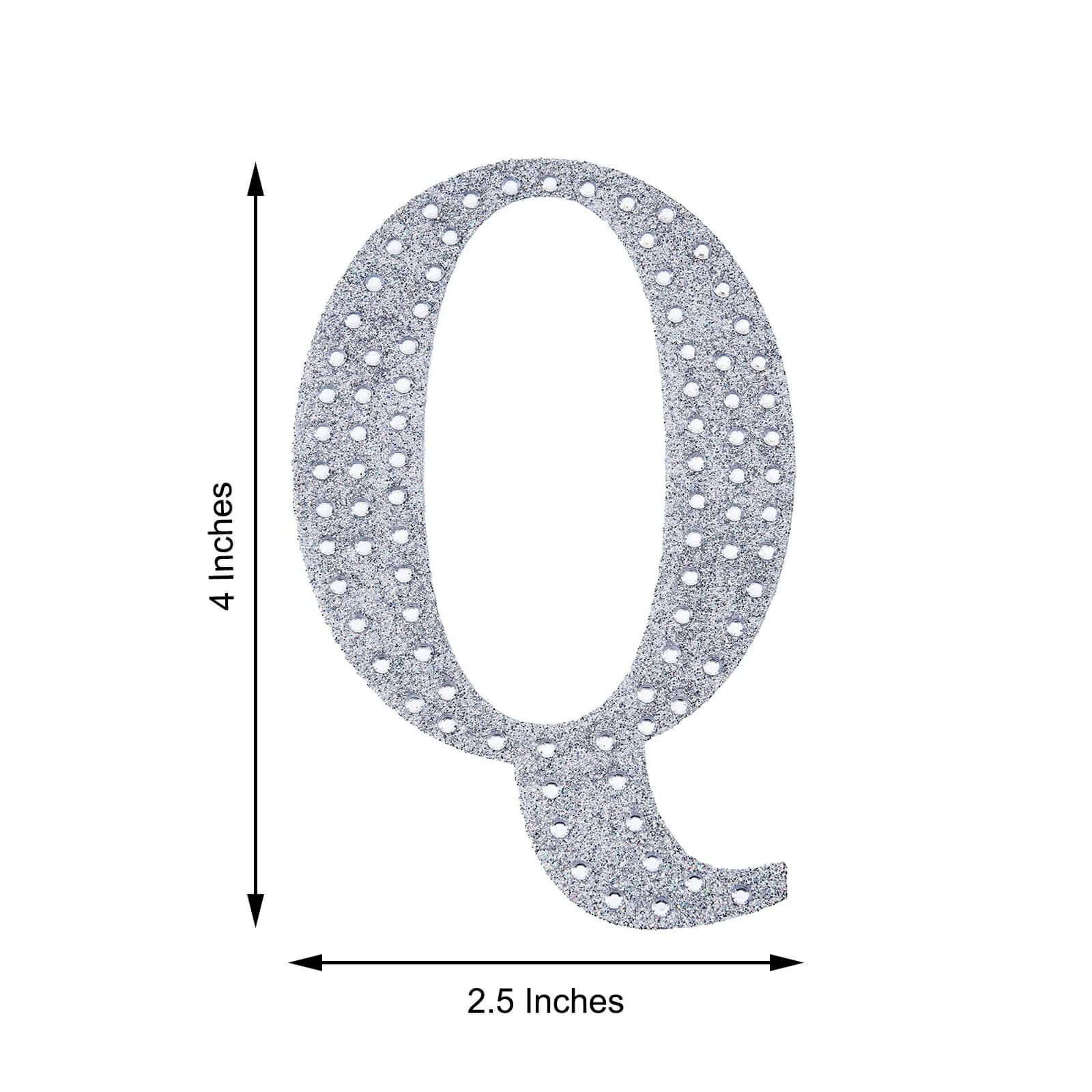 Decorative Rhinestone Alphabet "Q" Letter Stickers 4", Silver Glitter Adhesive Craft Letters - DIY Sparkle Embellishments - Image 3
