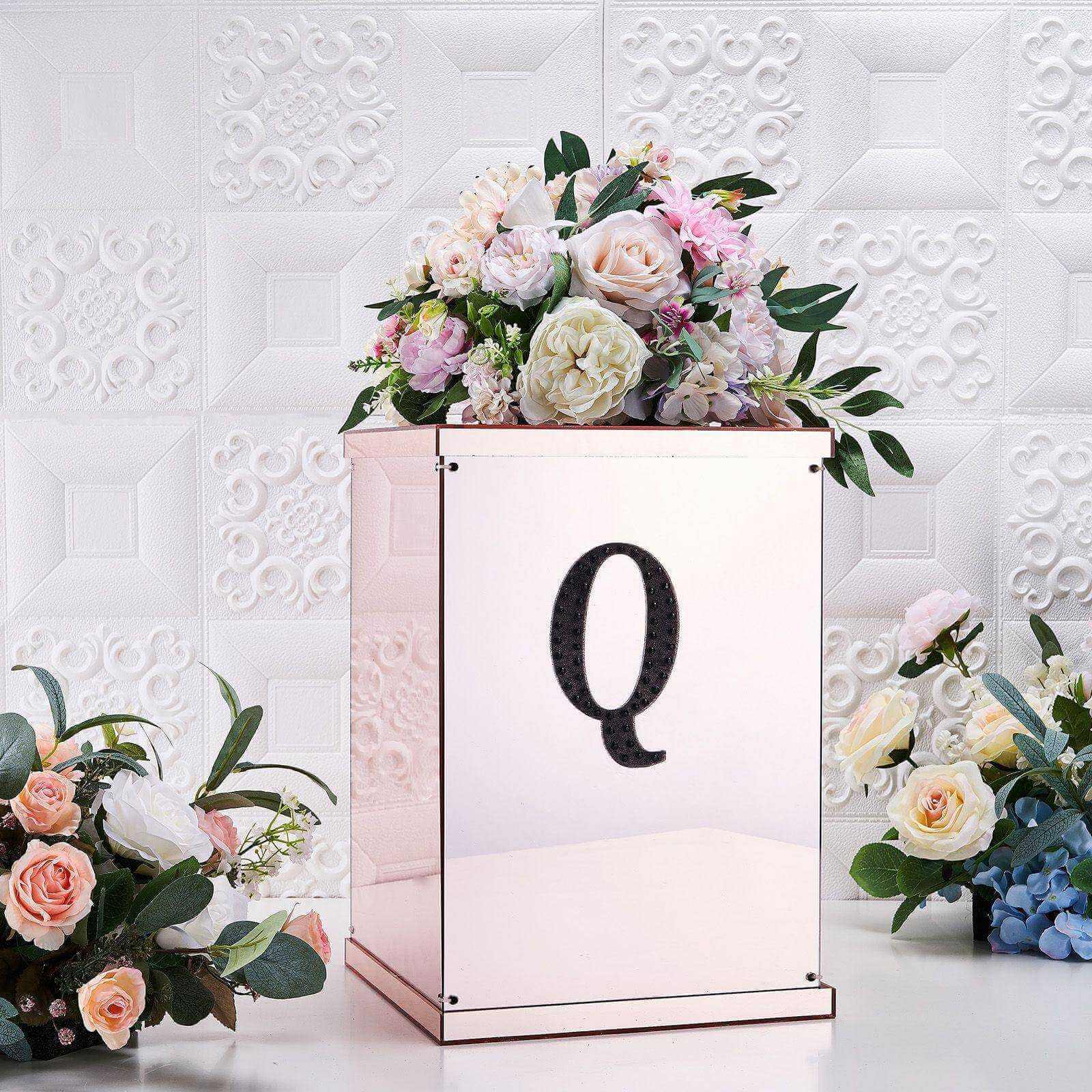 Decorative Rhinestone Alphabet "Q" Letter Stickers 6", Black Glitter Adhesive Craft Letters - DIY Sparkle Embellishments