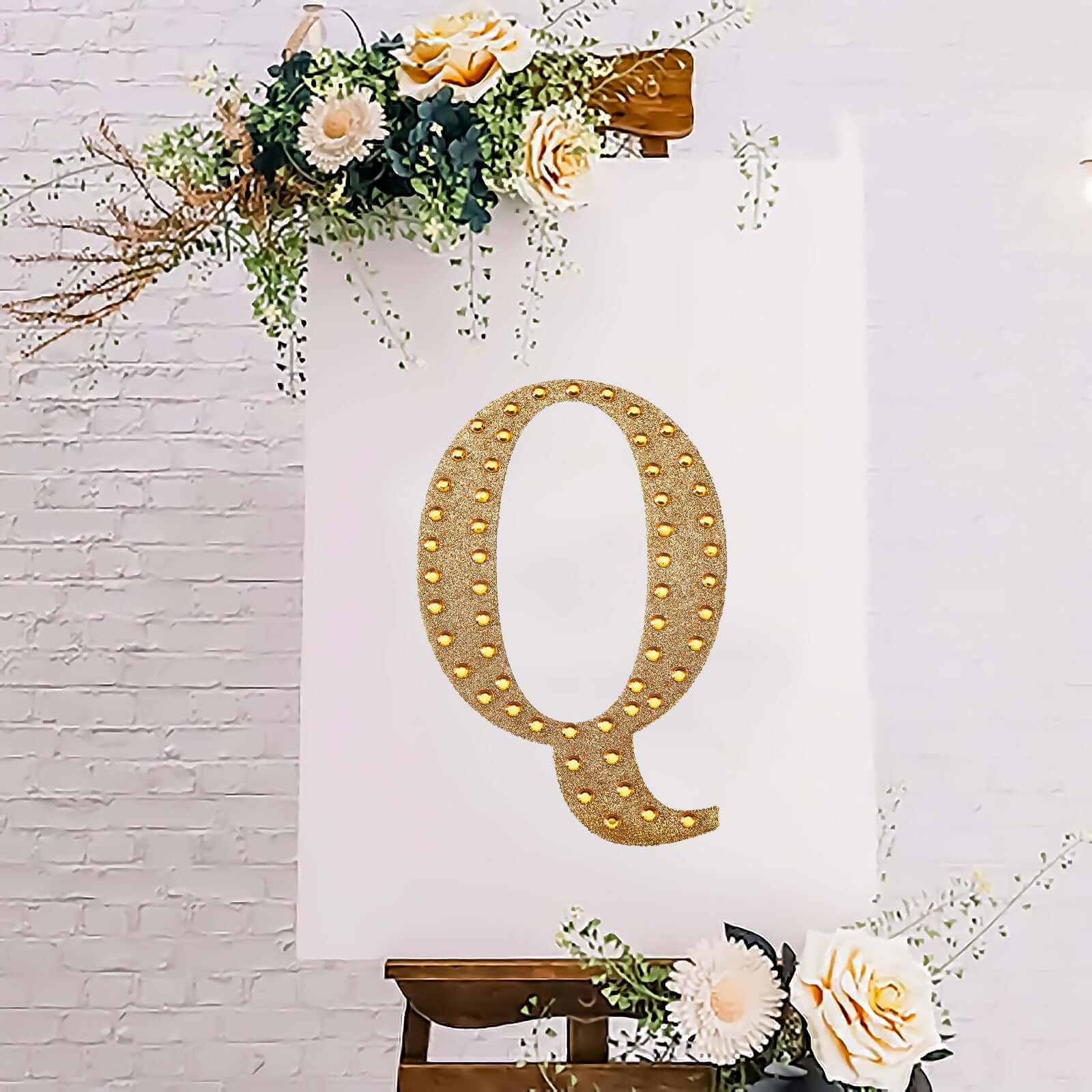 Decorative Rhinestone Alphabet "Q" Letter Stickers 8", Gold Glitter Adhesive Craft Letters - DIY Sparkle Embellishments