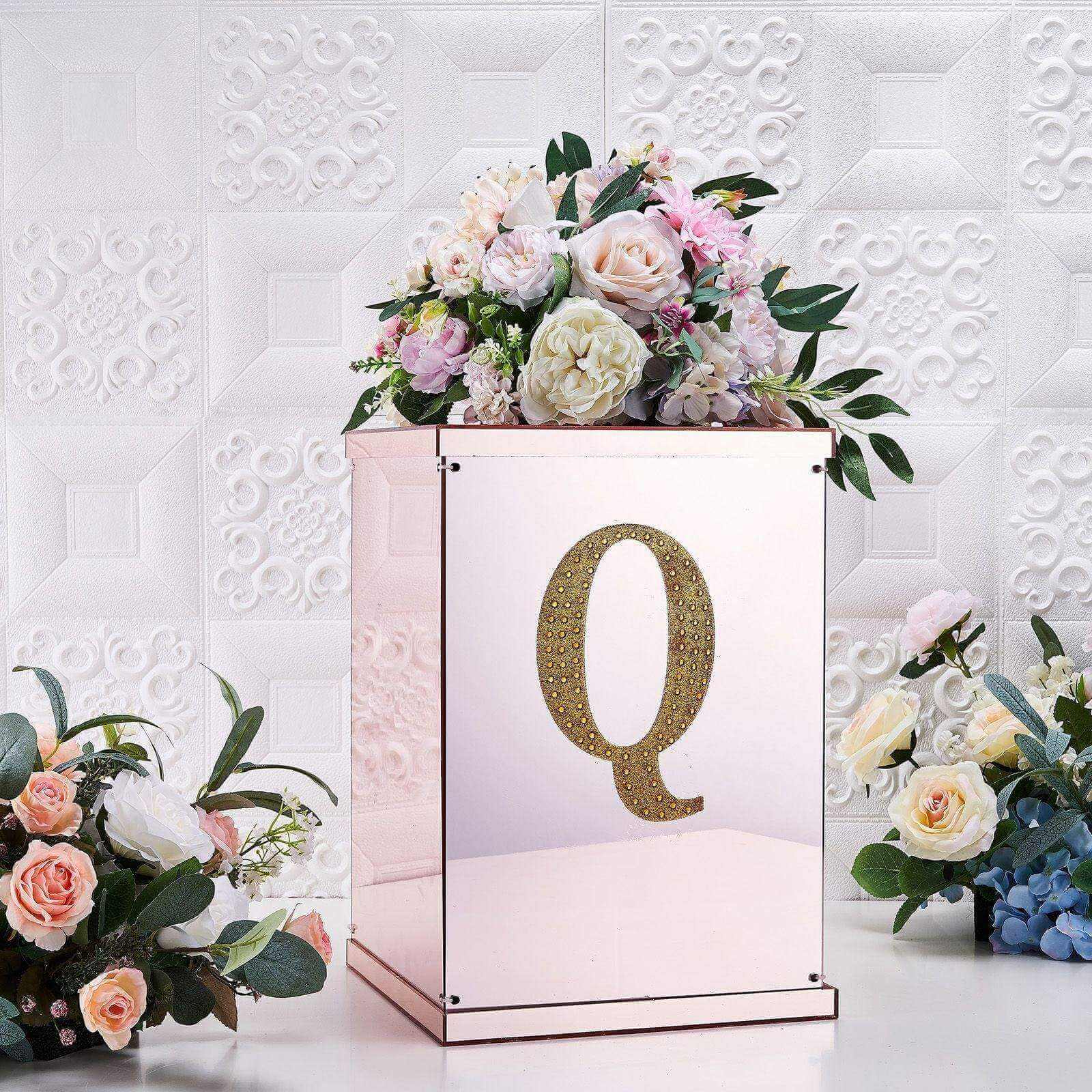 Decorative Rhinestone Alphabet "Q" Letter Stickers 8", Gold Glitter Adhesive Craft Letters - DIY Sparkle Embellishments - Image 2