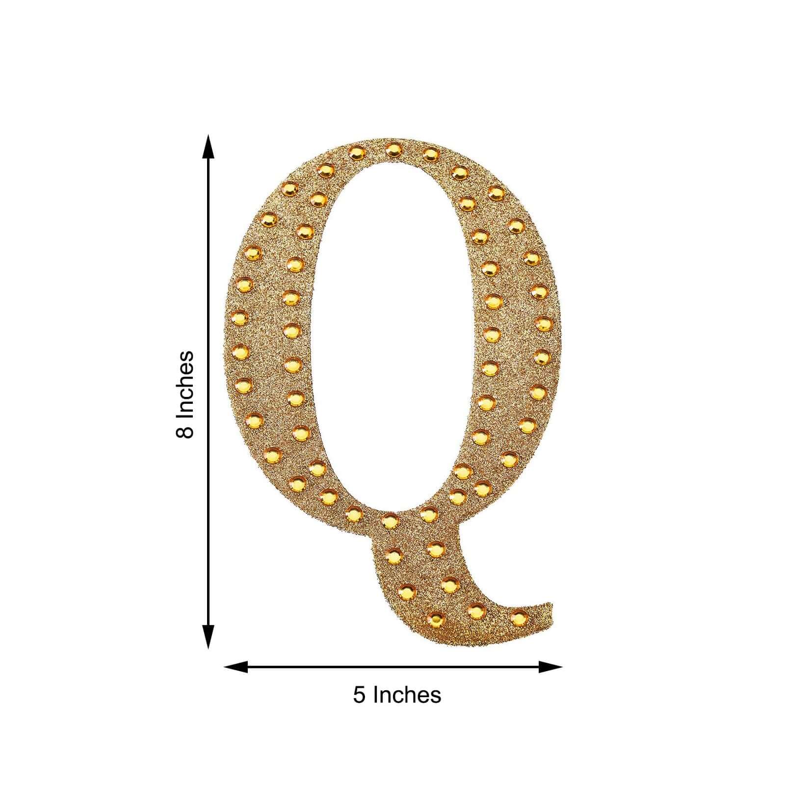 Decorative Rhinestone Alphabet "Q" Letter Stickers 8", Gold Glitter Adhesive Craft Letters - DIY Sparkle Embellishments - Image 3