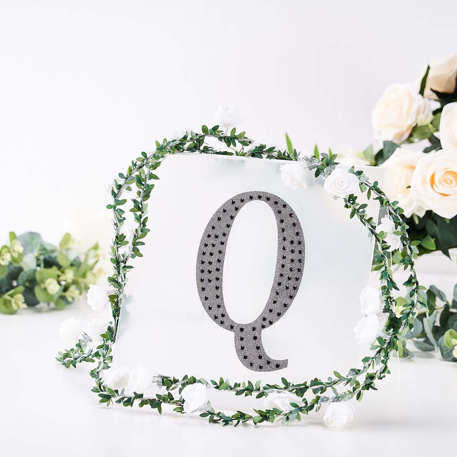 Decorative Rhinestone Alphabet "Q" Letter Stickers, Glitter Adhesive Craft Letters Black DIY Sparkle Embellishments 8" - Image 7
